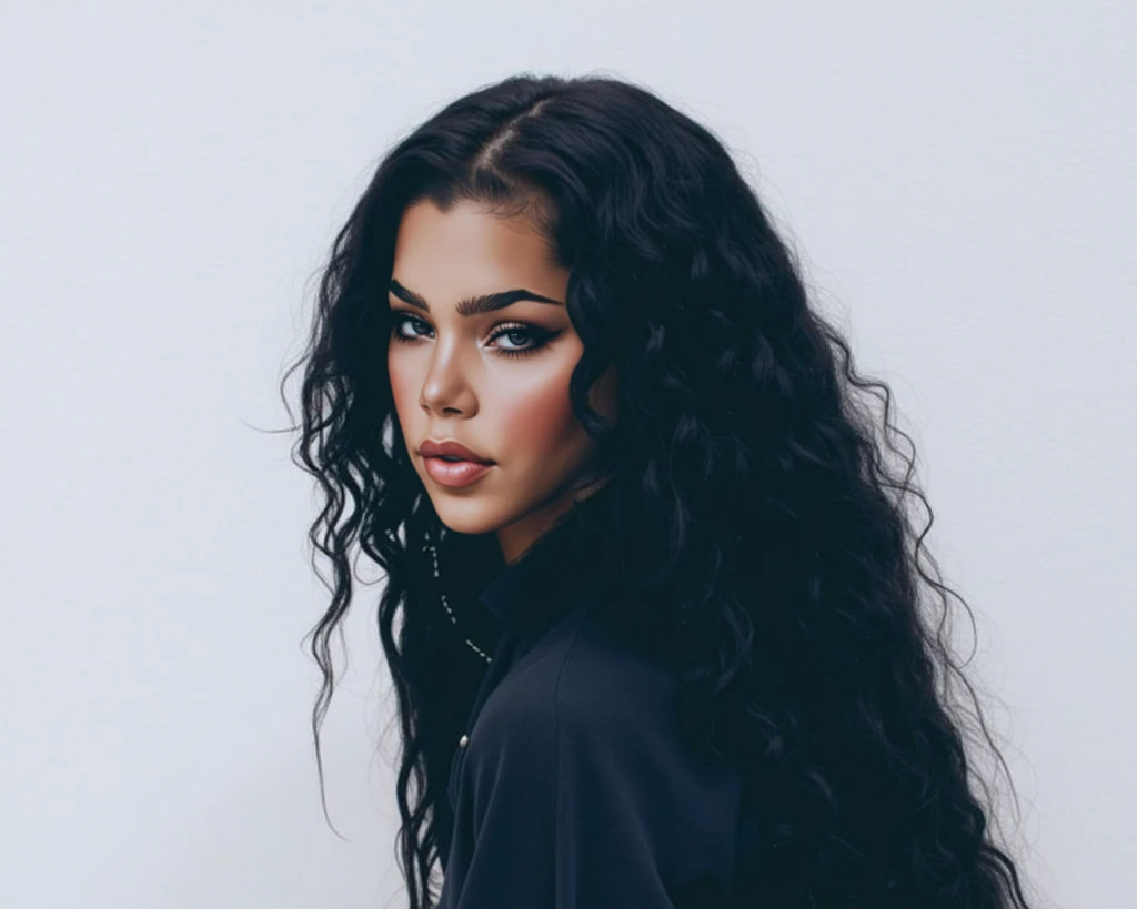 There's a woman in a black jacket and red lipstick talking on her cell phone, cabelos negros cacheados, senhora sedutora, longos cabelos cacheados pretos selvagens, selena quintanilla perez, cabelo encaracolado preto, imagem de perfil, Sensual, Tessa Thompson inspirada, cabelos escuros cacheados, sexy :8, her black hair is a long curly, encaracolado, longos cabelos cacheados pretos