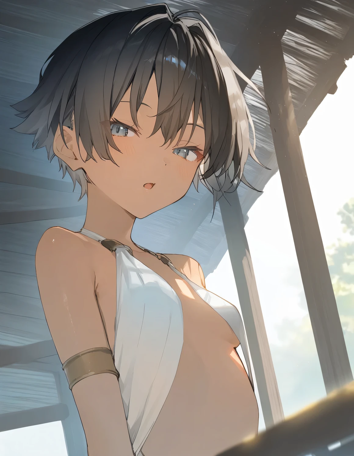 1girl, tomboy, little female, small breasts, beautiful detailed eyes,open mouth, outdoors,wind, fantasy, game CG, break,(artist:akinashi_yuu),artist:fujiyama,artist:artist:yuugen,break,(masterpiece), (best quality), (ultra-detailed),(Detailed Lighting), very aesthetic, newest, beauty illustration,super detailed skin, (masterpiece), (best quality), (ultra-detailed), very aesthetic lighting,newest ,hi res,absurd_res,shiny skin,2023,(shaded),digital media (artwork), realistic lighting, 16k, 8k,highres, source_anime, official_art, photoshop_(medium)