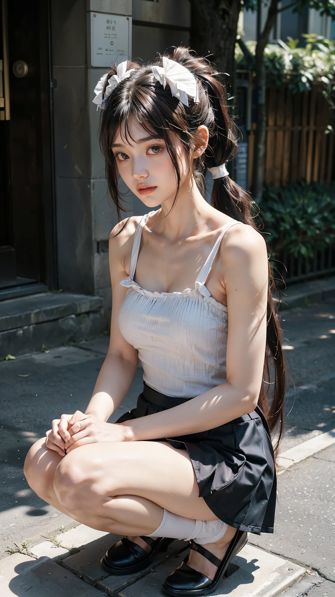 Skirt Lift,((Best Quality, 8K, Masterpiece:1.3))),NSFW2.5,(Cameltoe),(See Through),Underboob,,(Petite),(Maid),Miniskirt,(OpenLegs:1.5),Seated,1 Girl, Beauty With Slender Abs: 1.3, (Dark Brown Hair, Twin Tail Hair,Big :1.2), Wet Body: 1.2, Super Detail Face, Detail Eye, Double Eyelids, Tank Top, Shirt Lift, Open Legs, Slim