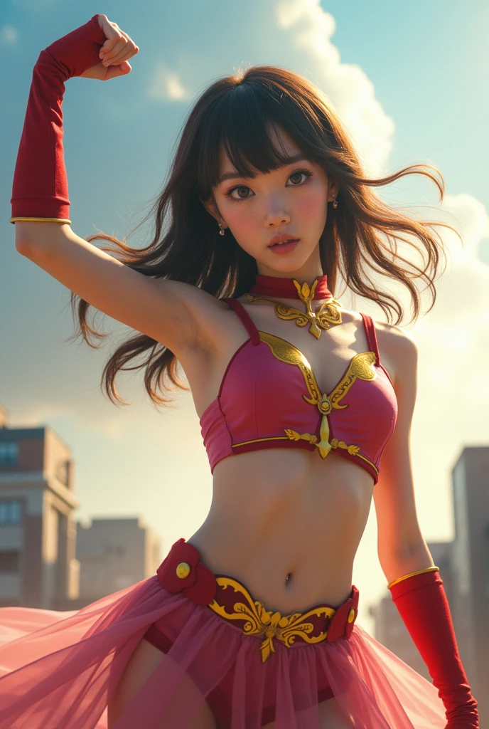 very cute and beautiful girl,(highly detailed beautiful face and eyes),(pink leotard:1.2),(sleeveless),(smile:1.2),cheerful, festival in town street,(parade:1.2),(many people wearing pastel costume),flags,confetti in sky,outdoors,depth of field, cowboy shot,standing,arms behind back,(black hair:0.8),hair band, (best quality,masterpiece:1.0),absurdres,highres,ultra-detailed,extremely detailed,32k,8k resolution, intricate details,cinematic scene,detailed background,solo,dynamic angle, hair fluttering in the wind,