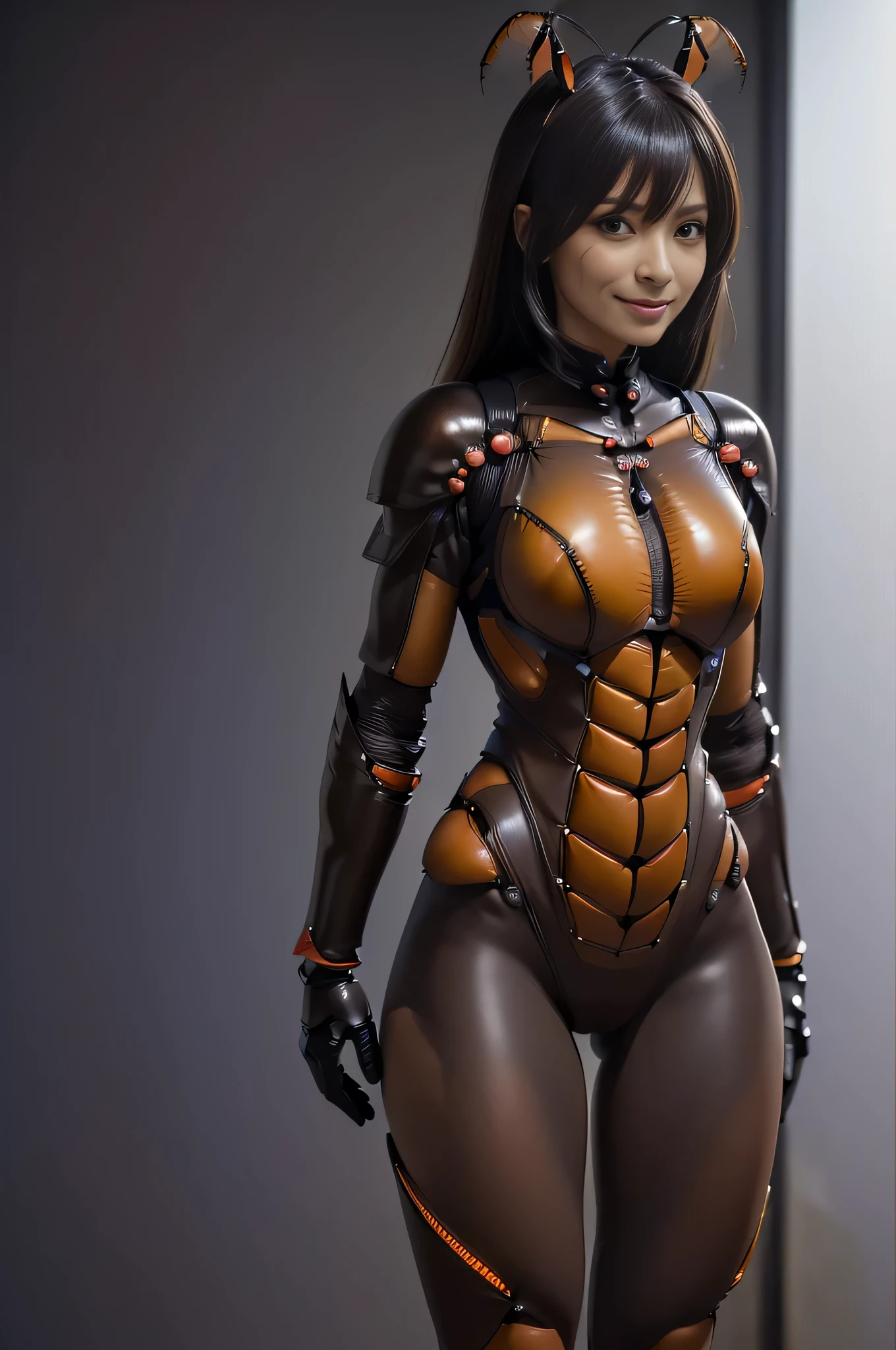 (high resolution,masterpiece,best quality,extremely detailed CG, anime, official art:1.4), realistic, photo, amazing fine details, all intricate, gloss and shiny,awesome many layers, 8k wall paper, 3d, sketch, kawaii, illustration,( solo:1.4), perfect female proportion,villainess, (fusion of dark brown cockroach and lady:1.4), (brown cockroach form lady:1.2), (brown cockroach lady:1.2), (fusion:1.2), (solo:1.4), (evil smile:1.2), muscular, abs, (cockroach brown exoskeleton bio insect suit:1.4), (cockroach brown exoskeleton bio insect armor:1.2), (brown transparency cockroach wing:1.4), (brown cockroach antennae:1.3),