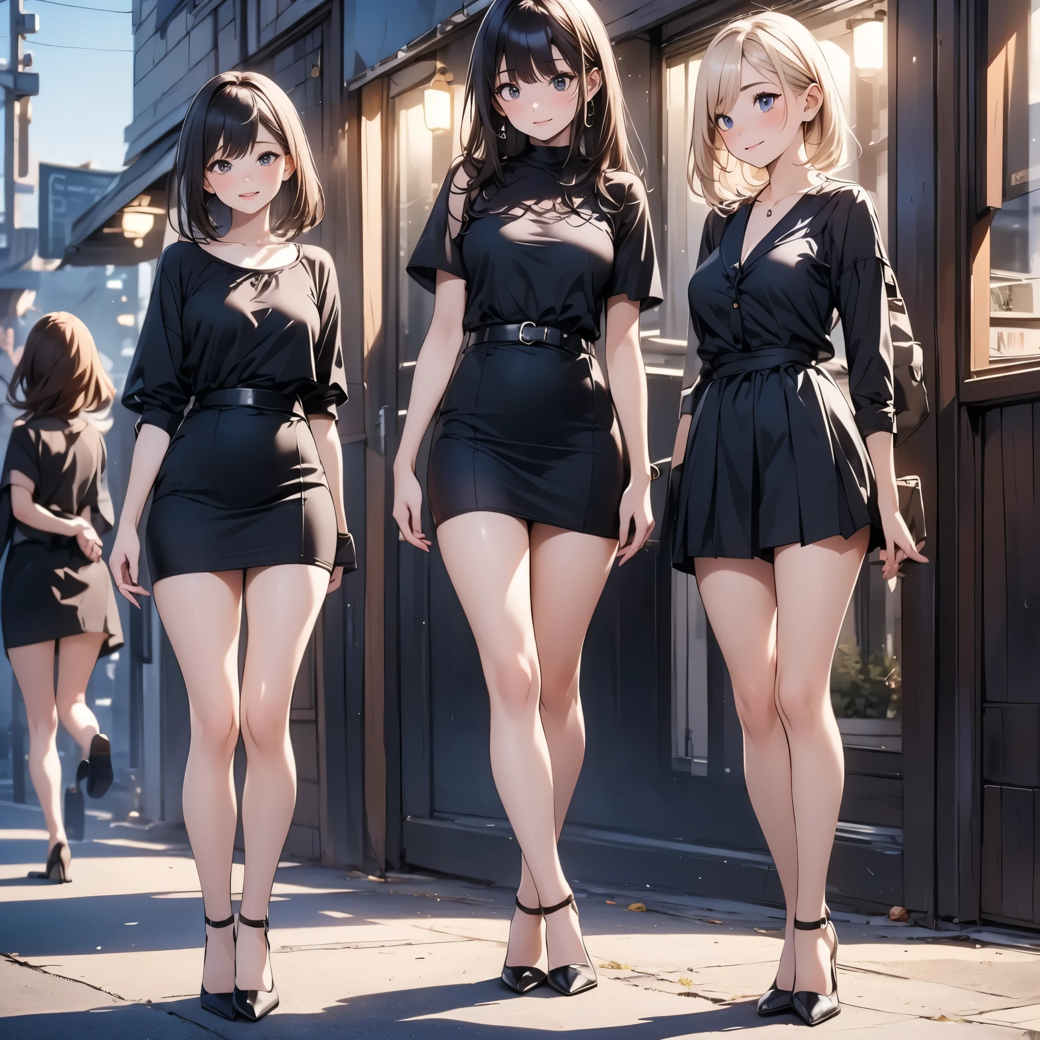 ((masterpiece, Highest quality, High resolution, 超High resolution, Pixel perfect, Written boundary depth, 4K, RTTX10.0, High resolution))), (4 adult women:1.3), Beautiful Anime Women, Beautiful art style, Anime characters, ((Long Hair, bangs, Dark brown hair, Mr.々Hair style)), ((Beautiful eyelashes)), ((Detailed face, blushする:1.2)), ((Smooth texture, Realistic texture, Anime CG Style)), Perfect body, Slender body, Exact finger count、Exact number of legs、Exact number of arms, (blush:1), (Four women standing side by side, Lifting one&#39;s skirt to greet guests.:1.2), ((Stylish black and white maid clothes:1.2)), (Raise your skirt yourself:1), Realistic, Slender body, Highest quality, High resolution, 非常にDetailed face, Perfect lighting, Highly detailed CG, (Perfect hands, Perfect Anatomy), Embarrassed expression, (School corridor, Maid cafe decorations for school festival, hospitality, Welcome Back Husband:1.3), Morning sun-like lighting, whole body, ((Stylish and sexy shiny white satin panties, garter belt, Knee socks:1.2)), (Exquisitely designed luxury panties for adults, パンティーのHigh resolution画像), Angle from the front