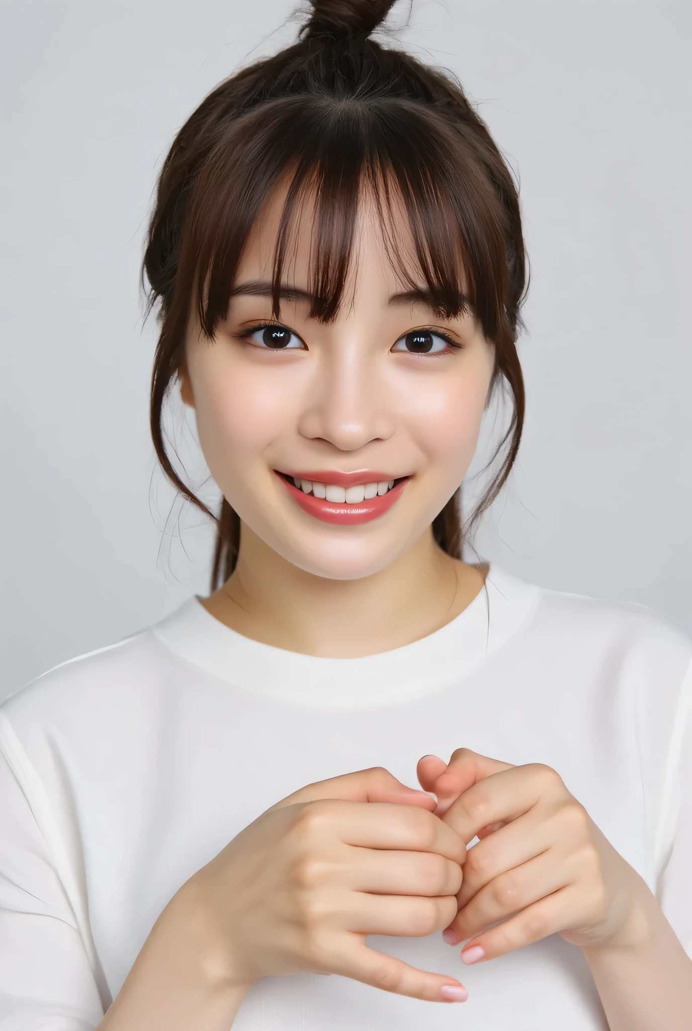 Smile :2.0、 (Ultra-precise human anatomy , top quality、 RAW photo、8k、32K、masterpiece、 realistic 、 photorealistic:1.37)、Cute Japanese women images、{{{Can you see through、 white lace bra:1.8}}}、)、 upper body、{ One Girl :smile:18 years old、{ long eyelashes: mascara:Double Eyes},Photo Mapping、Physically based rendering、 high image quality、 high definition 、1080P、( beautiful face)、(Detailed description of the face)、( Detailed description of the hand setter'Muscle area)、( detailed eyes: Clear }}、 Rich details 、( Stunning Features :1.35)、( Details Eyes )、 of cute ladies are looking forward to your eyes、Delicate clavicle、{{ Various Poses}}、 a very realistic and detailed portrait of a young woman's upper body,{Pale skin is pretty 、 Soft light is reflected in the high part of the cheek .、 Tiny pores and hair follicles、 You can see even the thinnest blood vessels 。The skin is smooth、natural flushing of cheeks 、Healthy glow。 The eyes are large and clear blue、Her iris has fine patterning、 Light is reflecting and shining in the eye。 There is a slight shadow under her eye 、{{{ Her eyelashes are long and naturally curled:1.8}}}。 her lips are soft pink 、Smooth texture with a natural glow、 Slightly reflects light。 the woman wears a simple white top .、 background is pale black and white gradation .、The focus is entirely on the face and upper body 。 realistic shadows and textures、 picture-like depiction.。