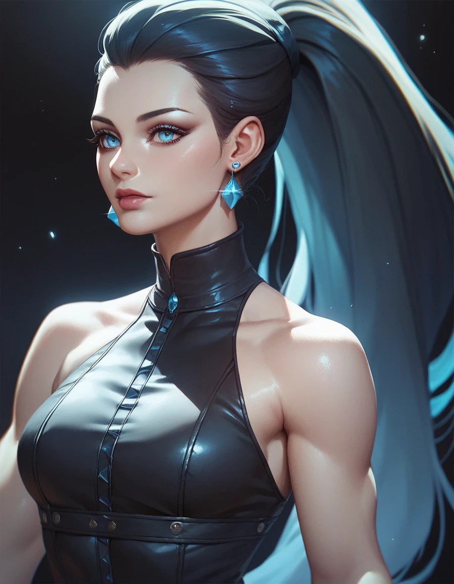 field, grass, sky, high detailed, 8k, highres, (k/da all out kai'sa), league of legends, k/da \(league of legends\), 1girl, solo, cowboy shot, official alternate costume, black hair, multicolored hair, long hair, very long hair, ponytail, long ponytail, streaked hair, green hair, two-tone hair, purple eyes, lips, jewelry, earrings, makeup, bare shoulders, crop top, black crop top, collarbone, collar, shiny clothes, detached sleeves, breasts, medium breasts, crystals, gloves, elbow gloves, single fingerless glove, midriff, belt, pants, white pants, tight pants, high-waist pants, looking at viewer
<lora:kDAAllOutKaisa_kdaAllOutKaisaLora:1>