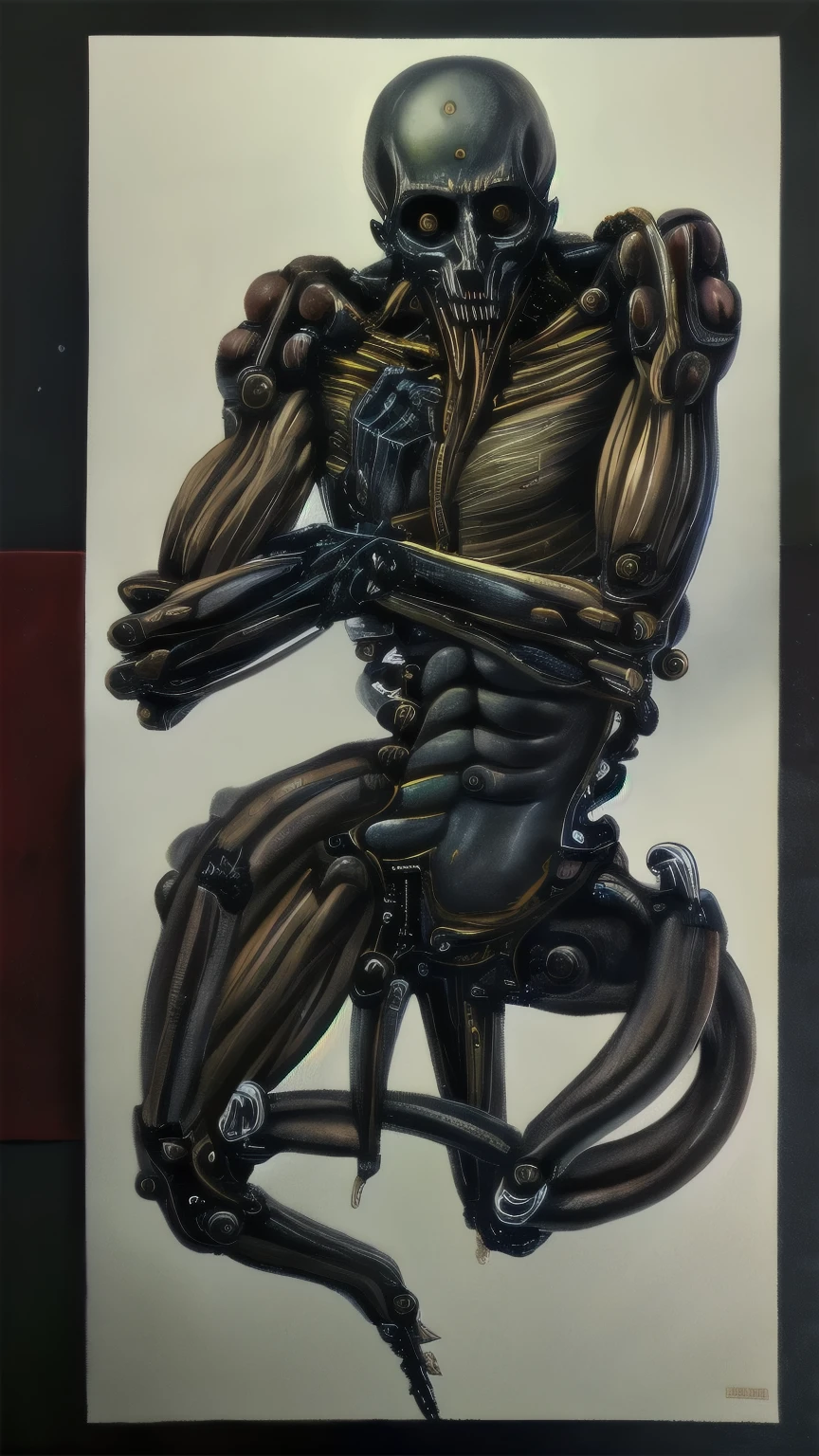 a detailed bio-mechanical creature with multiple arms and hands, body horror elements, satanic and occult influences, rich and vibrant colors, intricate biomechanical details, inspired by the art of Hans Gieger, dark oil color scheme, best quality, 4k, 8k, highres, masterpiece, ultra-detailed, realistic, photorealistic, professional, physically-based rendering, extreme detail description