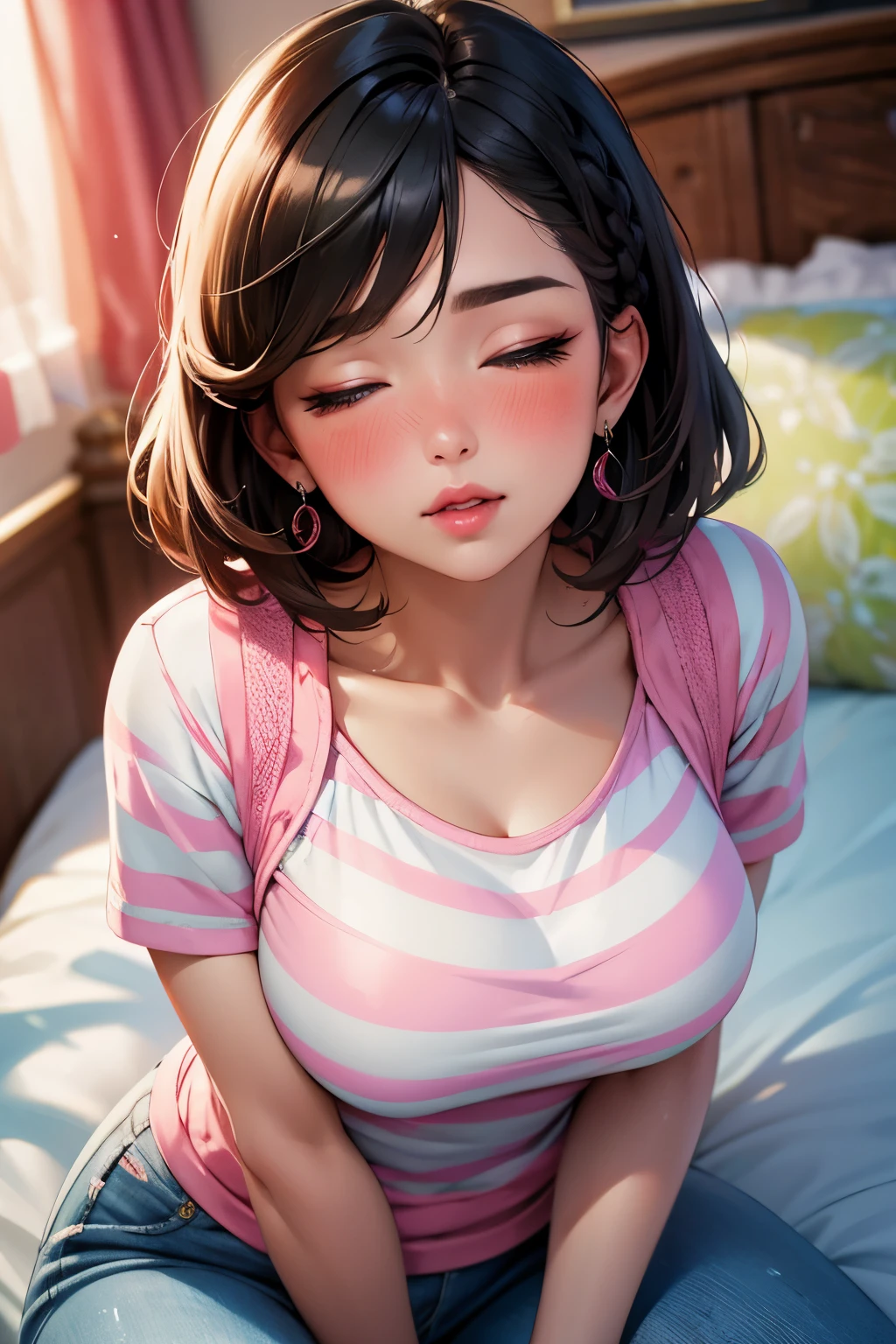 Photo Real、photoRealstic、girl1、View from directly above　Brown hair、Blunt bangs、short-hair、hair adornments、Untidy hair　drooing eyes　Acme face、panting、AHE Face、put out the tongue、droolng、Saliva　Gorgeous yukata、disturbed　large full breasts、Soft thighs、vaginal、cunt、clit、Semen、Female genitals、Sexual organics　Bold legs open、Normal bit、genital insertion、Vaginal insertion、Inserted sexual organics、SEX、ssex、play sex、Sperm、large amount of sperm、Sperm drenched、Intense Sex、Insert vigorously、cum shots　Midnight、tussock