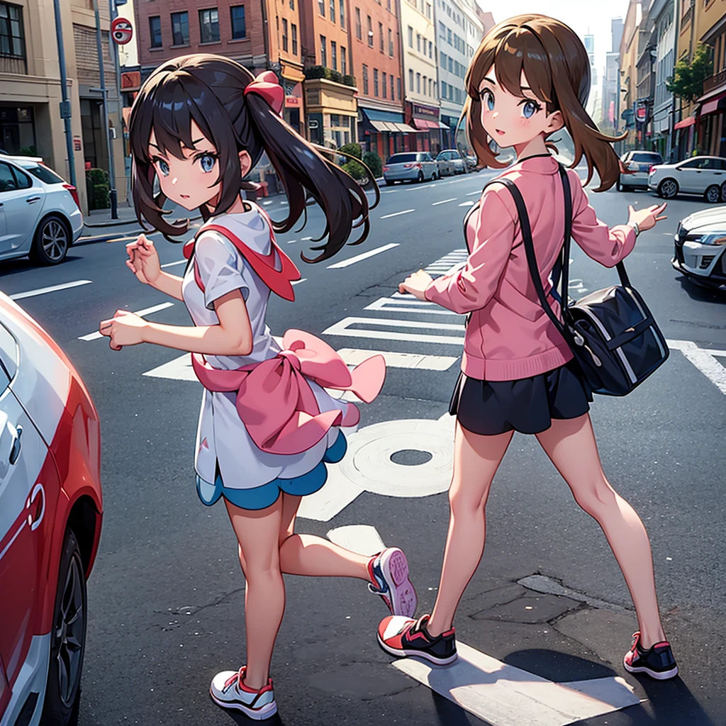 (May Pokemon) (ten-year-old girl:1.2) in the street