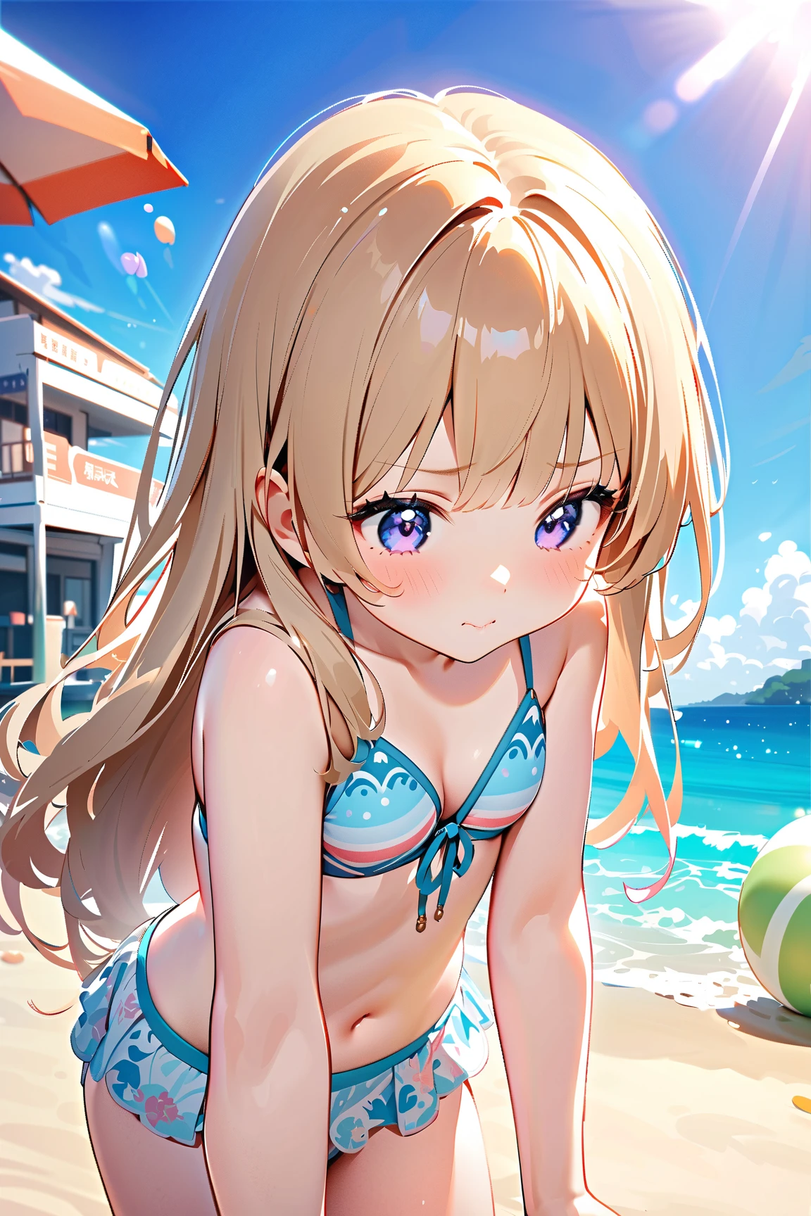 1 girl, (cute face), , long hair, (worried expression), (pouting), medium breasts, slim, (wearing a colorful bikini with whimsical patterns), (slightly too small), (fair skin),  
BREAK  
Sunny beach, bright blue ocean, (pulling at the straps of her bikini:1.2), (looking down at it with a confused expression:1.2), outdoors  
BREAK  
(bright, cheerful lighting, playful beach atmosphere, colorful beach toys), humorous and lighthearted vibe, character focus,  
BREAK  
high fantasy, game cg, absurdres, highres, ultra detailed, beautiful, (masterpiece), (best quality:1.2),
