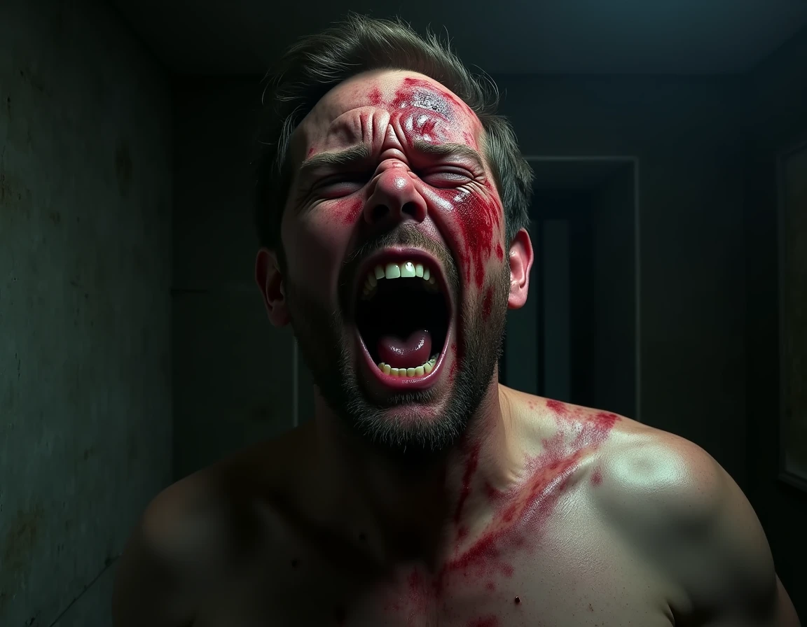 Make a man with all body Bloody eyes and It's make hunted.

