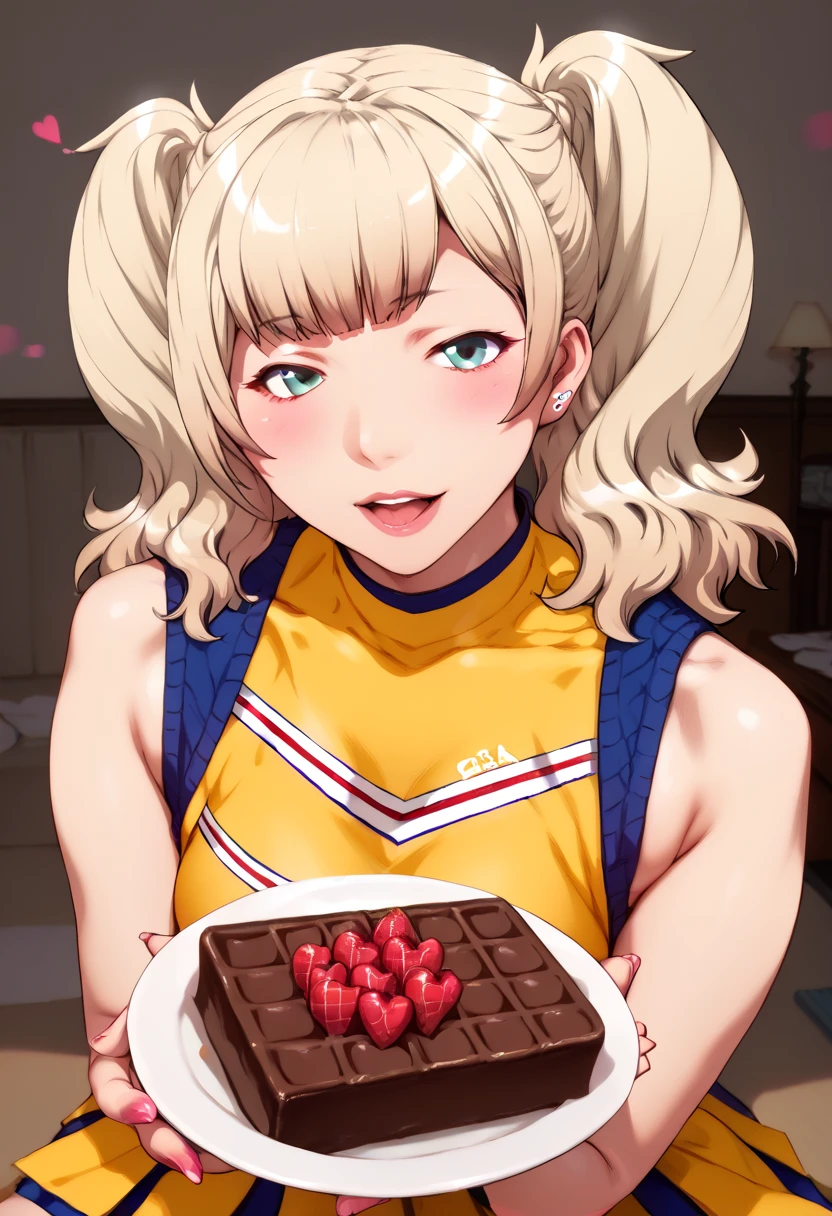 Megumi: in the room,Cheerleading food ,  baton
tort
chocolate
strawberries ,  fruit
dessert
retention plate