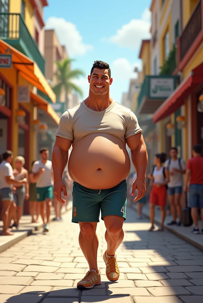 "Alone, A massive, muscular old man strutting confidently through the bustling city streets, showing off his herculean physique, Shirtless and Stunning." In big bulge thong 