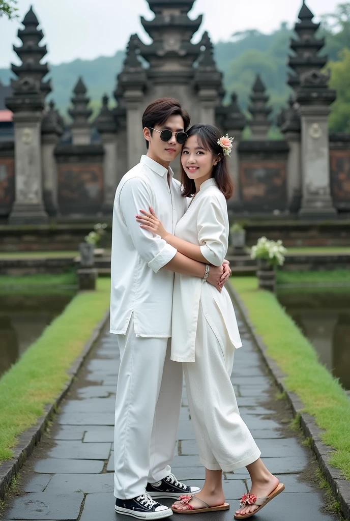 Casal se beija um home e uma mulher com muito carinho, the man Neels Visser is a prince who has light brown hair, wears a pair of glasses and wears a royal blue bridal suit and is in love with the commoner, a mulher Lily Collins;, que tem cabelo castanho claro quase ruivo claro encaracolado e usa um vestido de noiva branco e lindo, are in love and happy, They're smiling, Illustration of a novel book cover with a detailed background, liso, brilhante cheio de flores margaridas brancas cobertas de hera e rosas vermelhas, castelo, Ornate dress standing on a bed of roses, Anel luminoso, dynamic  lighting, etherial lighting, Ultra Detalhe, arte conceitual, elegante, surreal, arte por Lisa Aisato, Greg Hildebrandt, Citemer Liu, Stjepan Sejic, Samyang, Aykut Aydogdu, Justino Geraldo, Alphonse Mucha, Artgerm, WLOP e Greg Rutkowski
