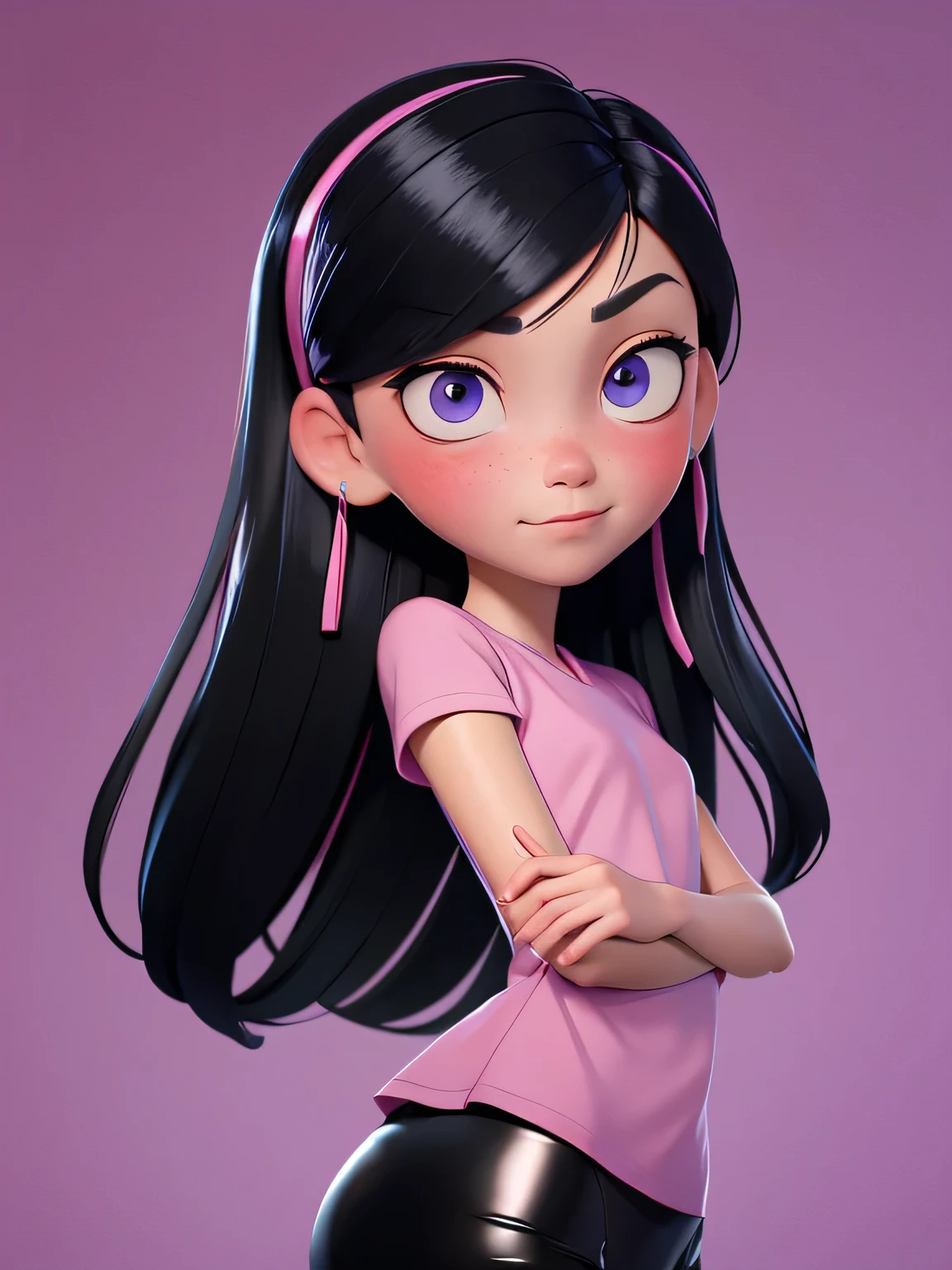 ( top quality :1.4),( Shiny skin ), focus on the body, (cute face), ((( top quality ))), illustration, (( beautiful Finger)), , in underwear, beautiful character design, ,идеальное lighting, Colorful , bright_front_face_lighting, сверх high definition , high definition , absurdres:1.2, hips:1.2, lens glare , (bright_color:1.2), ( beautiful , средняя Mrрудь:1.2), ( thick shoulders:1.1), thick,
держит зеленую папку или книMrу, small nose , long black hair with a pink clip, purple shirt , looking away , pink blush on cheeks, большие Mrолубые Mrлаза, белый левый Mrлаз с черной зрачком виден, style, Mr