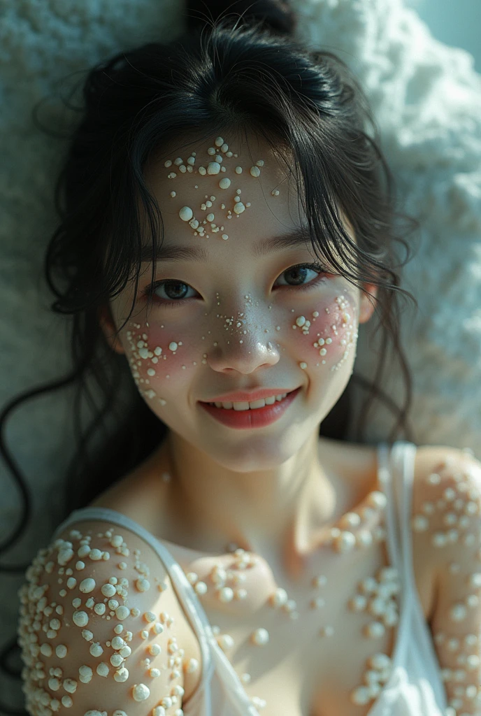 (table top、highest quality、8k、Award-winning work、ultra high resolution)、one girl、 (The most classy and beautiful spring clothes:1.1)、(Flower field background with countless flowers:1.2)、(The background is a colorful flower field:1.2)、(perfect anatomy:1.1)、close up of face、Lustrous and beautiful hair、Super high-definition sparkling brown eyes、(Shiny and beautiful skin:1.2)、(Beautiful skin that is extremely brightly illuminated:1.2)、beautiful glossy lips、the most romantic love mood、(very bright and vivid:1.2)、(face covered in semen:1.3)