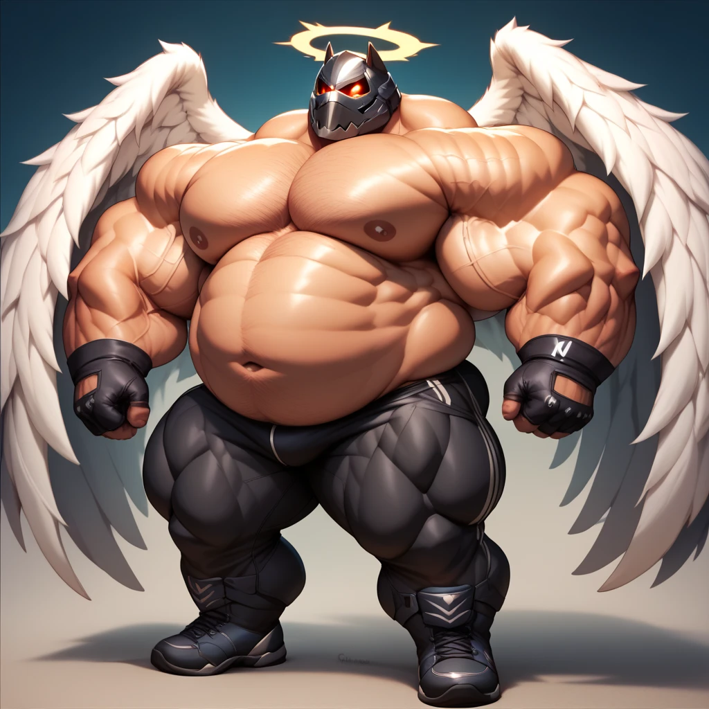 simple background, Solo, 1boy, perfect anatomy, angel, perfect proportion, skull head, skull face, perfect center, sharp eyes, big eyes, peaceful, angel eyes, halo, (smile, happiness), calm, perfect fingers, big hand, fingers. Huge Muscular Old man with short hair, shoes, (white shorts), view from side, pectoral, thick arms, huge pectoral, wide pectoral, white hair, white beards, simple background, masterpiece, semirealistic:1.2, high detailed, 8k, high resolution, perfect center, full view. ((really big muscle, massive muscular, sixpack, thick arms, wide pectoral, super huge muscle, hyper muscular, over sized muscle, huge arms, big arms, huge pectoral))