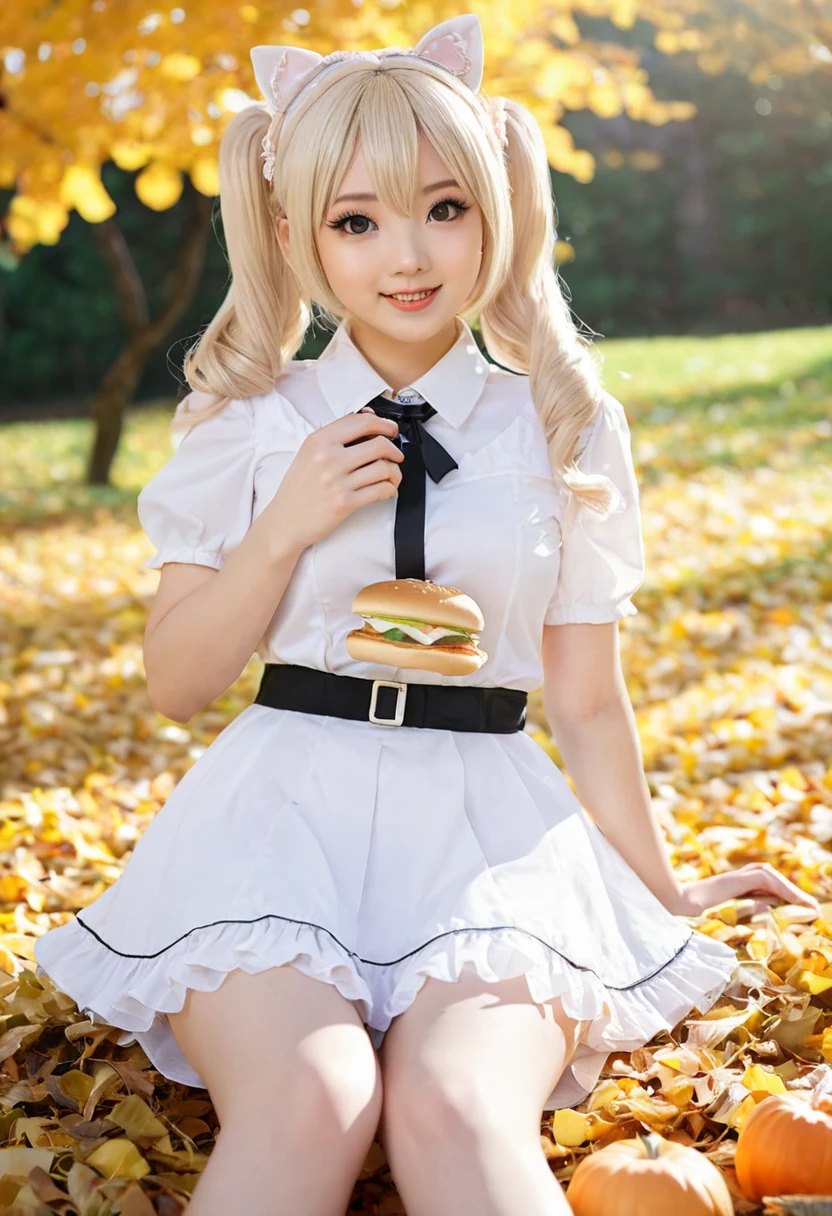 (8k RAW photo,best quality, masterpiece:1.2), 1girl, blonde hair, short hair, double bun, bun cover, school uniform, pleated dress, thighhighs, light smile, sitting, outdoor, forest, professional lighting, soft focus, <lora:ACGirl:1>, <lora:koreanDollLikeness_v15:0.3>, (ulzzang-6500-v1.1:0.3)