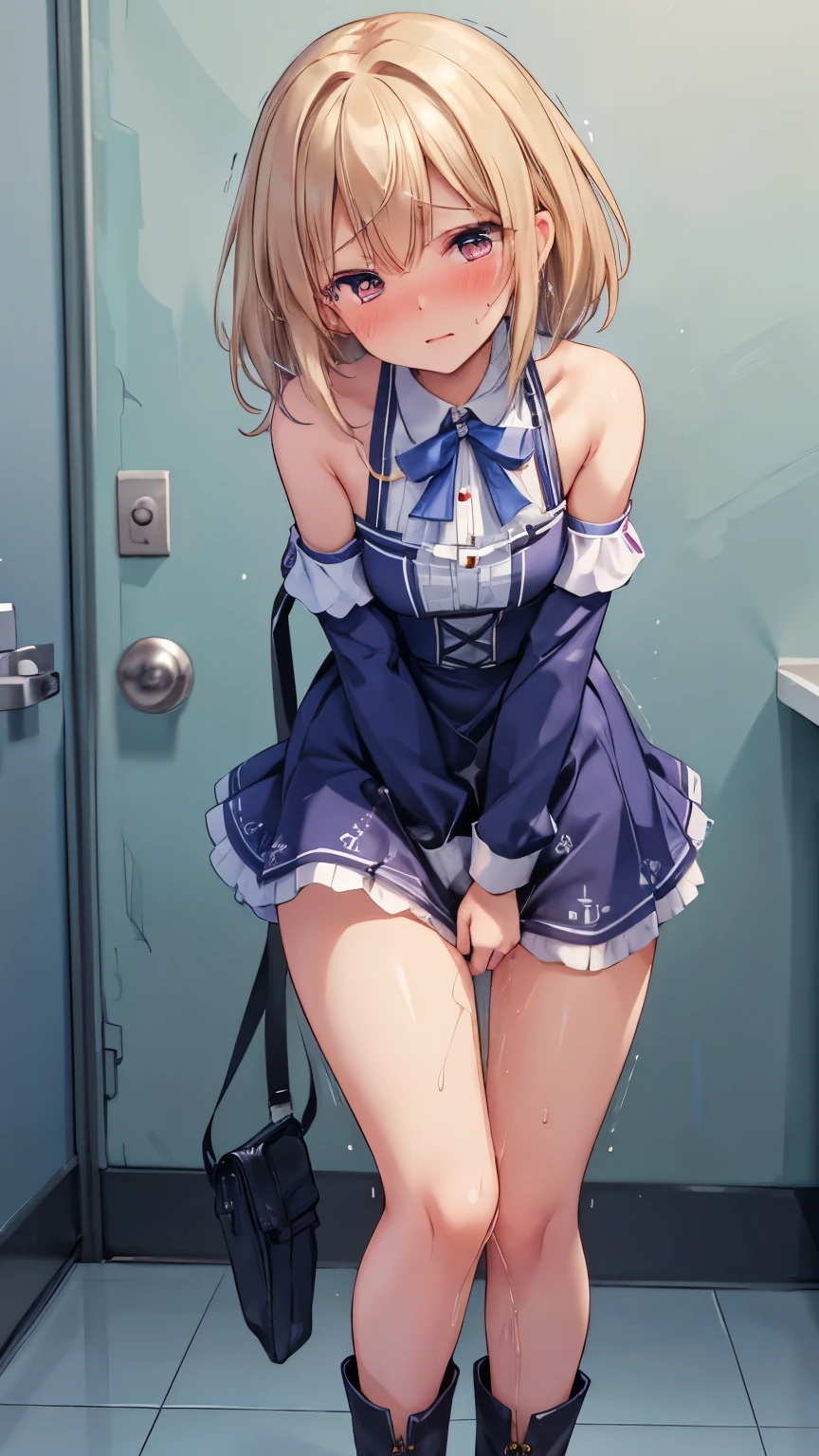 piperBS, blonde hair, hair bun, blue dress, puffy sleeves, short sleeves, pink gloves, fingerless gloves, pink belt, shoes, blue footwear, (((gaggedc with a fine and small ball gag:1.4))), cute and blushing 18 years old anime girl, look away because she is embarrassed and blushes, bright blue eyes, detailed face, detailed members, detailed arms, Girl lying, tied by ropes, shackled, can no longer move, tied tightly, very hard tied up with lots of ropes, hampered by so many ropes that she can no longer move, bound hands and feet, ropes tie his whole body, tied extremely tightly and forcefully to her bed by a lot of ropes, its limbs are strongly tied together by ropes, his torso is tied up with thick cords, her chest is so tied up with ropes that it sticks out, her legs are tied tightly with thick ropes, his hands are tied behind his back with ropes, she can no longer move her feet, her hands which are tied by thick ropes, she desperately tries to free herself, likes to be tied tight with big ropes, likes to be immobilized by big ropes, lying down, his hands and feet are strongly tied to the railing of his bed, his legs are pressed together and tied with ropes, its limbs are held vigorously by imposing ropes, her hands are tied securely behind her back by ropes, her chest is compressed by strong ropes, she is pressed against her bed and restrained by large ropes, (shibari, arms behind the back:1.4), (hands on the back), (masterpiece, best quality) 1.5, 1girl, solo, (sexy, beautiful woman, perfect face, perfect eyes, perfect hands), samus aran, (hands on the back), Spread the legs, s&#39; ((lie in bed by big ropes)), ((close up of the girl)), ((((lie in bed)))), ((((arms tied behind the back, Legs Tied,La fille est allongée sur le ventre, La fille est allongée sur le sol:1.5)))), ((((girl seen from behind:1.4)))), ((((girl lying down on her stomach:1.4)))), ((((Outstretched arms:1.5)))), ((((Detailed hands:1.5)))), ((((bedroom decor:1.4)))), ((((realistic decor:1.4))))