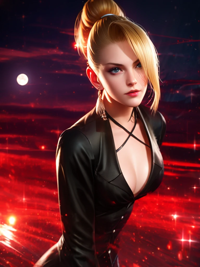 30 year old woman, alone, alone, athletic, sensual, blonde hair tied up with long bangs in front, ultra detailed, digital art, moonlight, cinematic, ultra sharp focus, award-winning photography, perfect contrast, high sharpness, depth of field, ultra detailed photography, global illumination, smooth, ultra high definition, 8k, Unreal Engine 5, ultra sharp focus, award winning photography, Artstation trends,
