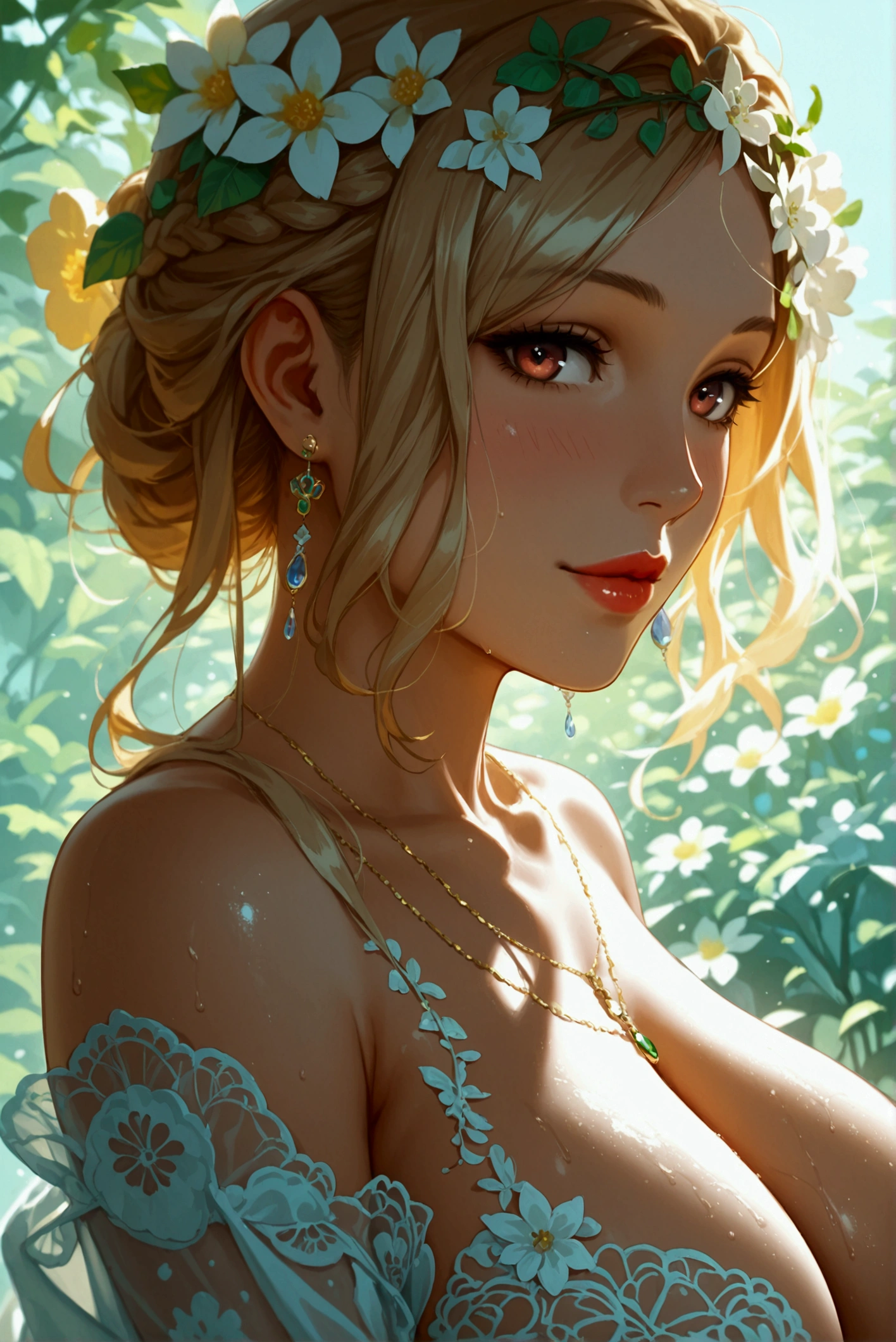 (best quality, masterpiece), (best illustration, artist, designer, image, prompt v2)(eye details, eye details, details:1.5),(angelic face, cute, amazing, sweet, cute kawaii), (1 girl) naked, (without clothes), naked, nudity, butterflies around, fireflies, small lights, pearly green eyes, fair skin, backdrop of lake with blue sky and white clouds, short blonde hair, straight in the wind, ((HDR+ ((realistic:1.20)), best realistic:1.6)), (NSFW:1.20), (explicit nudity), (big breasts, delicate, beautiful), (pretty face), (full body:1.1)0.5]
<add:lora:addDetailed:1.4>,
<add:lora:more_details:1.3>,
<add:lora:add_detail:1.4>,
<add:lora:Godhands-vanilla:1.2>,
<add:lora:eyes_details:1.1>,
<add:lora:nudity_details:1.20>