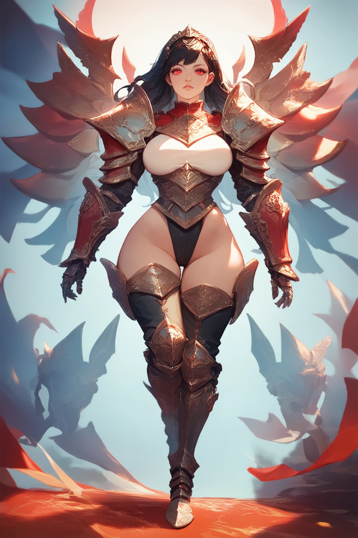 (masterpiece, best quality, high resolution, ((full body, standing,)), ((huge breasts)) 1 beautiful woman, ((1 harpy, huge claws on hands and feet, black and red wings, wild appearance ,full body