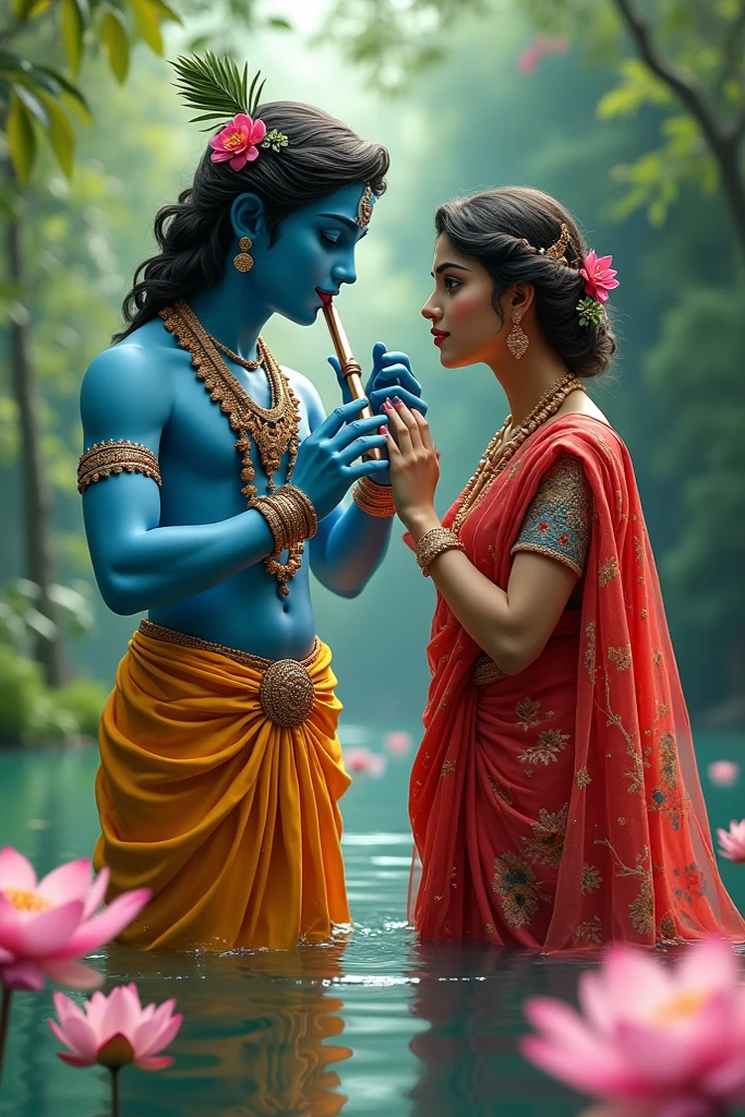Krishna Consoling Arjuna: Show Krishna gently consoling Arjuna, with a compassionate expression, as they begin their conversation.