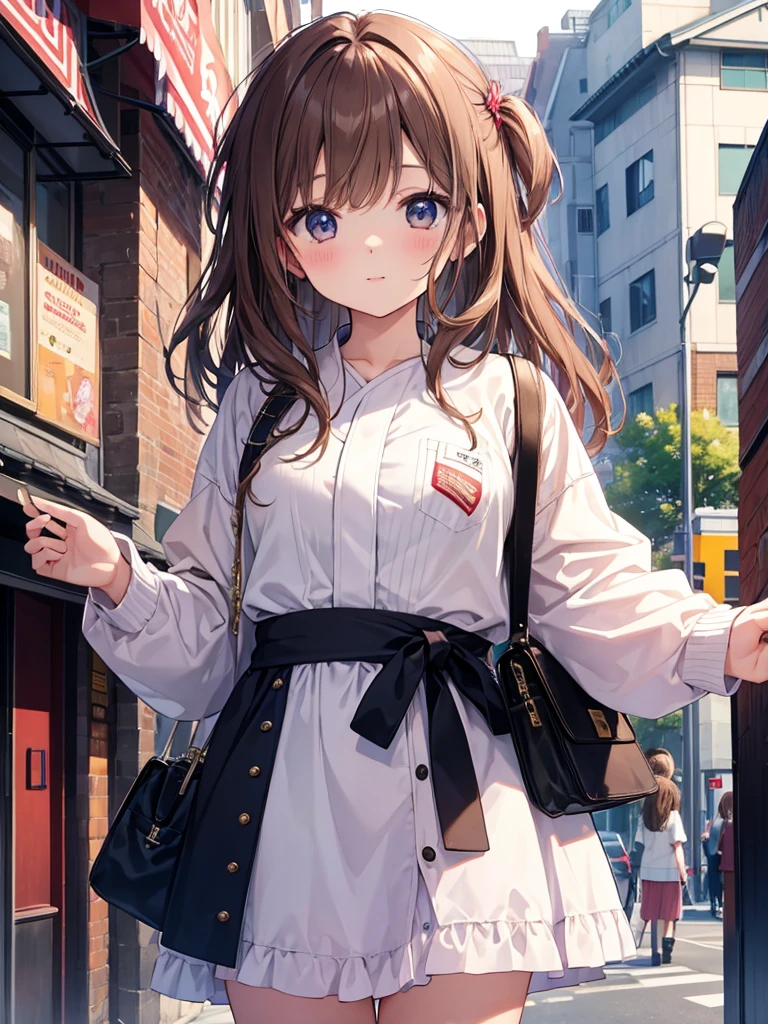 Hi-Res、masterwork、Chizuru Ichinose、Brown hair、i&#39;m、Female one、outside of house、Detailed background、A detailed eye、（（brown-eyed））,Beautiful and perfect legs, Clean and perfect hands,face close-up