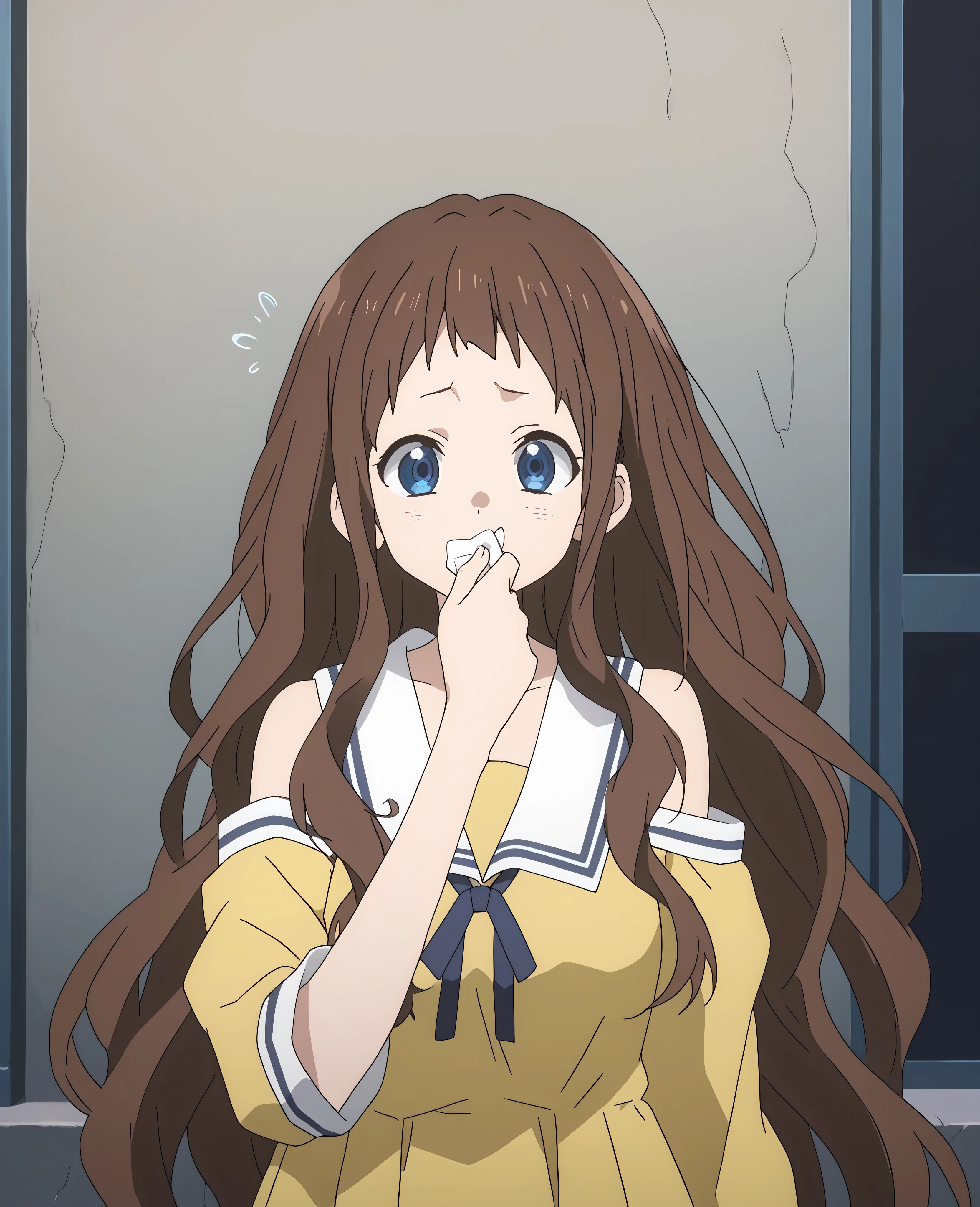 score_9, score_8_up, score_7_up, source_anime,
BREAK
1girl, solo, anime screencap, anime coloring,
Ai shindou, brown hair, long hair, blue eyes,
dress, bare shoulders, very long hair, collarbone, yellow costume, school uniform, cleavage, medium breasts,
selfnosepinch, covering_own_mouth, smell, steaming body, happy face, disgust smile, surprised, smell,