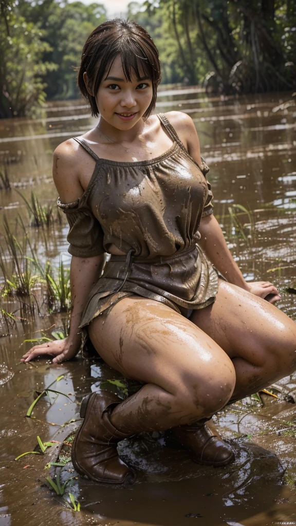 nude naked, (((nude))), (((naked))), (((background of jungle))), (((waist deep sinking in mud))), Bondage, (((in muddy dark creepy jungle))), tight choker, Tied Woman in muddy dark creepy jungle, looking down in dejection,, Full Body, ((arms behind back ankles tied together)), ((legs and ankles tied together)),((legs bondage)), ((ankle bondage)) , ((ankles tied together)), ((unable to walk)), gorgeous sexy Woman very very very skinny anorexic waist, (((20 yrs old girl))), very small exposed breasts, face scared, pain, horror, terrified, crying tears, very long curly aqua blue hair with bangs ponytail huge hairbow, hair ribbons, BDSM, slave