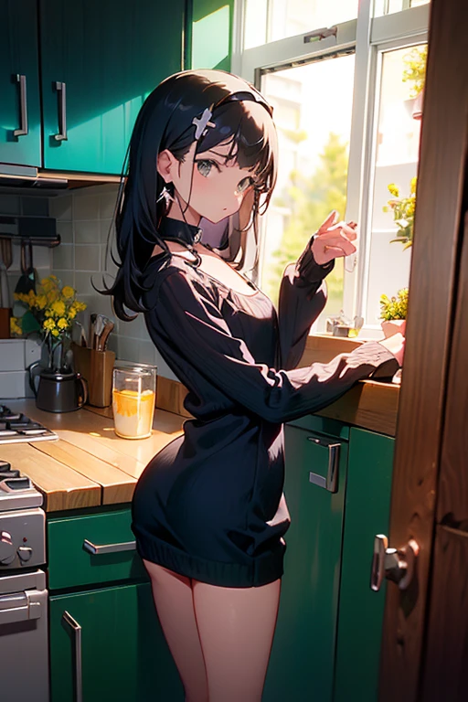 1girl, from behind, from below, black hair, looking away, race, panties, walking, long sleeves, bag, masterpiece, best quality, ultra quality, high quality, realistic, photo realistic, RAW photo, hyper detailed, intricate detailed, train staion, full nude, indoors, ceiling light, reflective floor, tile floor,