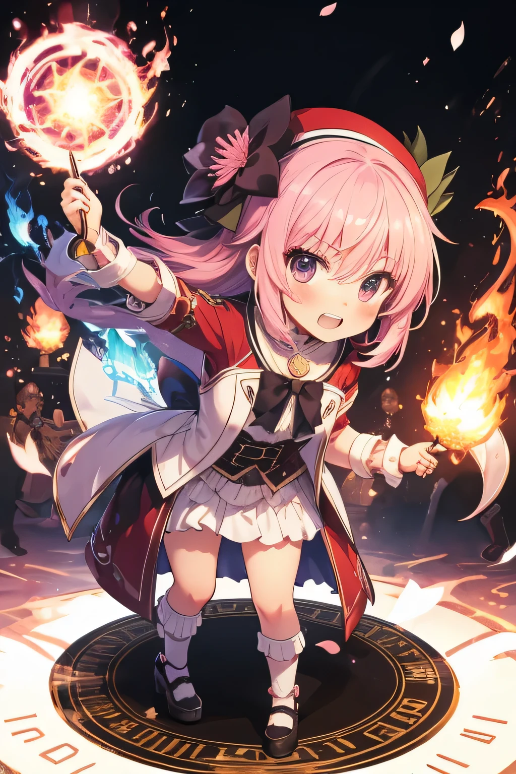 (masterpiece), (best quality), detailed,
1 girl, soro, twintails, long wavy hair twintails.hairs between eyes,dark green eyes ,dark green hair, (magical girl:1.2),
bow, dress, (pink:0.6), over legwear, boots, too many frills, too many bow, standing,striped panties.magical stick, mechanical stick, magic cercle, frying,