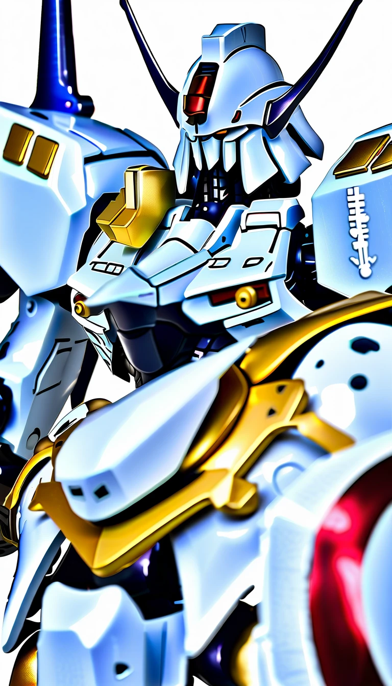 masterpiece, ultra quality, high res, ((photo real)), big robot,  huge armor, armor edge detailed, all joint mechanical,   five star stories, mamoru nagano, color white, full body shot, from front, wide lens effect, no back ground,