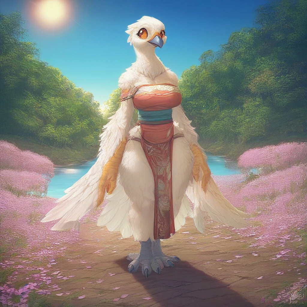  fluffy bird , large eyes ,beak,cute face, winged arms , tail_feathers, claws BREAK
anthro walking break ,body,широкий рfrom,hips, slender and lush ,full body, large breasts ,
ZPDXL2 BREAK SKY ,Sun,day, cumulus ,fish eye,croptop,pelvic_curtain,score_9,score_8_up,score_7_up,score_6_up,, realistic ,
de tailed background, atmospheric lighting ,
 sky islands ,waterfall,trees,tropical,blue sky, Flower Petals, BREAK
соло, woman ,,(kimono:0.9),,countershading ,прfromягивает руку,kimono,white clothes,,Посмfromреть в сторону,, from_higher