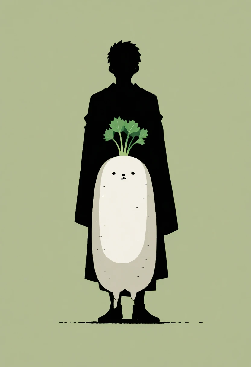  Black Silhouette Art:1.2,  Japanese white daikon , long, Green background