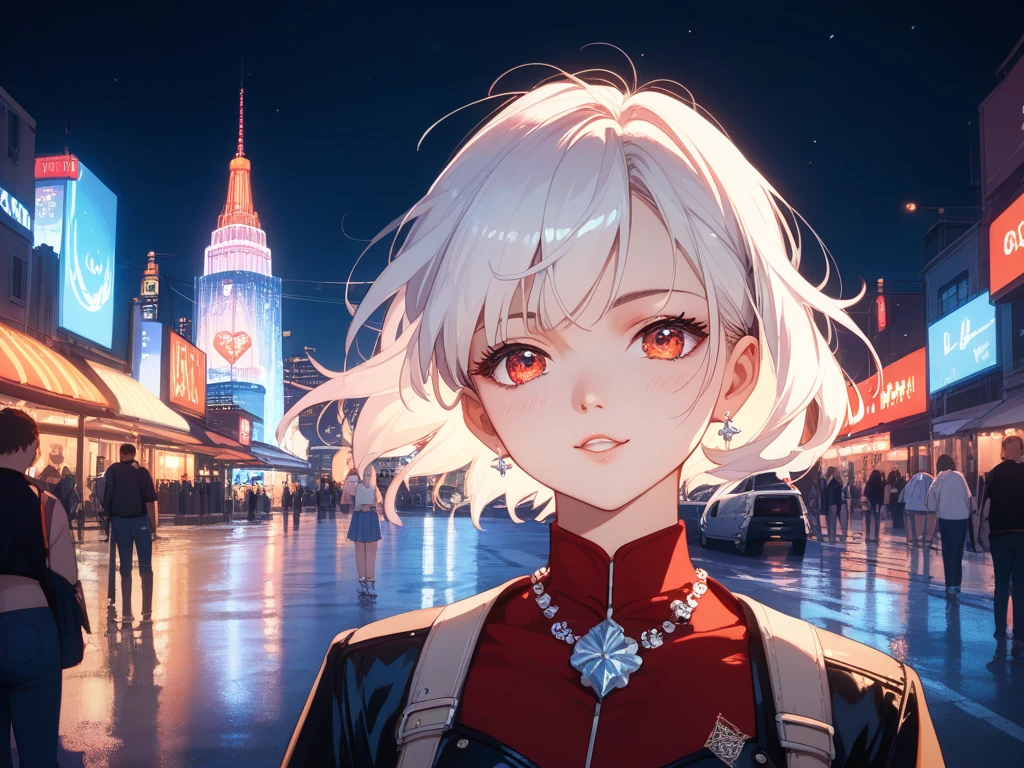 -neon_red_White_hair ,masterpiece,_best_quality,_half_body,_portrait,_night_city,_anime,