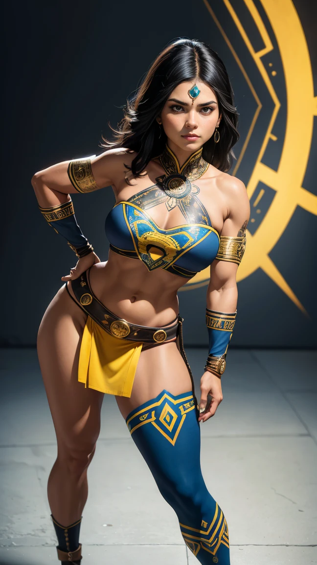 ((best quality)), ((4k)), ((highres)), ((masterpiece:1.2)). ((detailed)), ((ultra realistic)), ((intricate details)), ((full body picture)), ((character design sheet)), ((blank background)), a full body picture of a beautifull greek female, mediterranean woman, greco-roman wrestler woman, tall woman, mediterranean tanned skin, detailed eyes, detailed lips, brown eyes, about 2, about 6'5 ft. tall, long pulled back braided light hazel hair, ((very light hazel hair)), slicked-back long hair, perfect body, hourglass body type, very muscular body, strongwoman body type, powerlifter body type, dressed in a superhero greco-roman wrestler outfit ((emphasis on her superhero greco-roman wrestler outfit)), tight shorts, boots, bronze outfit with black trimmings, ((emphasis on her bronze outfit with black trimmings)), multi-colored outfit, ((emphasis on multi-colored outfit)), superhero wrestler character, superhero character, superhero concept art, superhero character concept art, full body, full body concept art, full body art