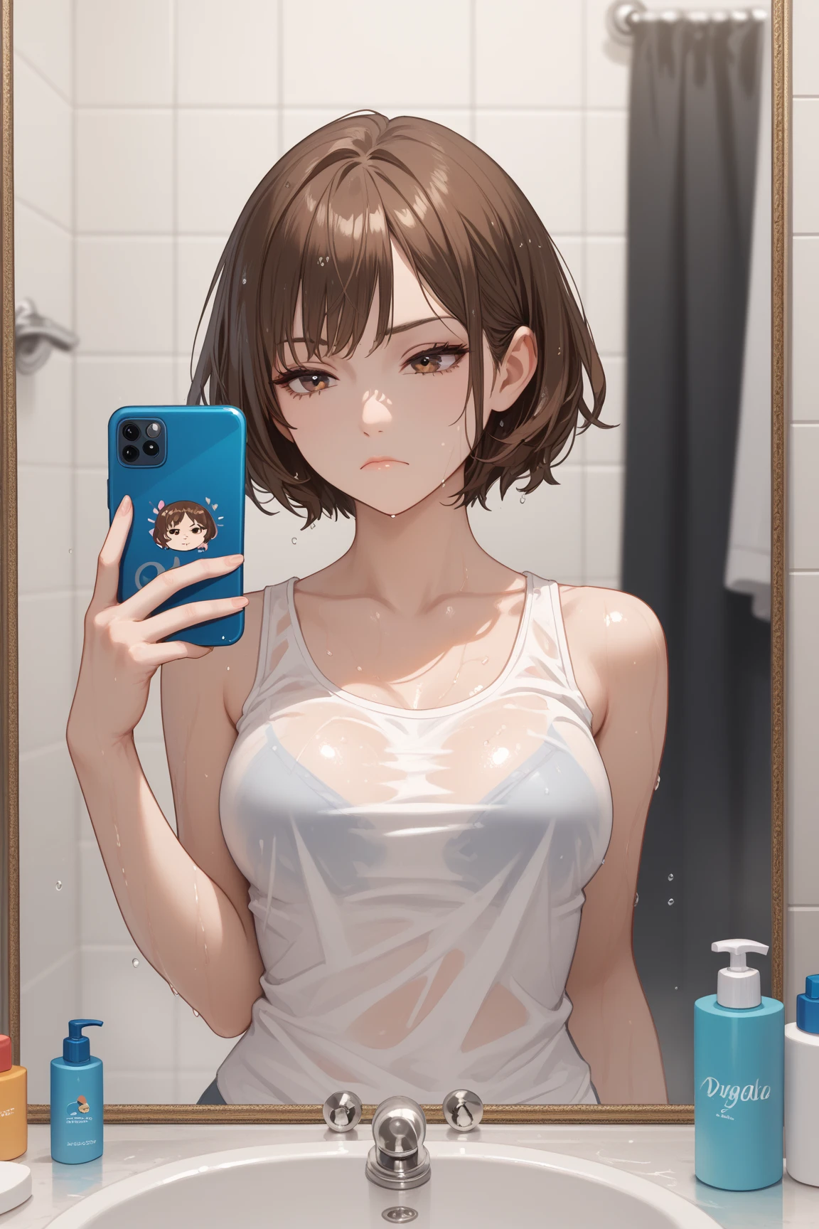 Make this image more sexy and with cum on her