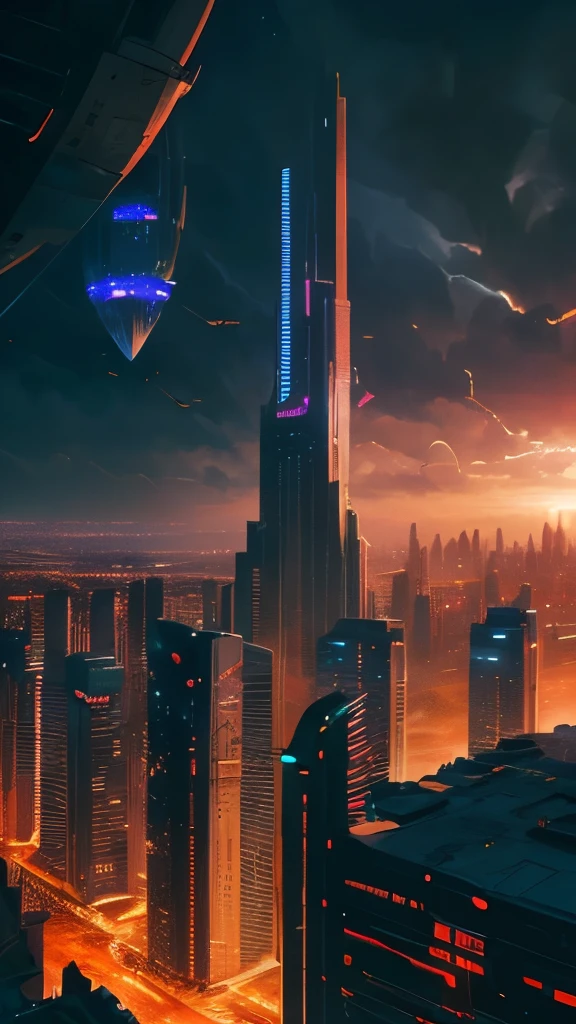 futuristic city with a massive tower and a massive bridge, a detailed matte painting inspired by James Paick, cgsociety contest winner, digital art, big and structured valhalla city, ancient sci - fi city, in fantasy sci - fi city, aerial view of a cyberpunk city, sci - fi city, sci fi city, huge futuristic temple city, dystopian cyberpunk city