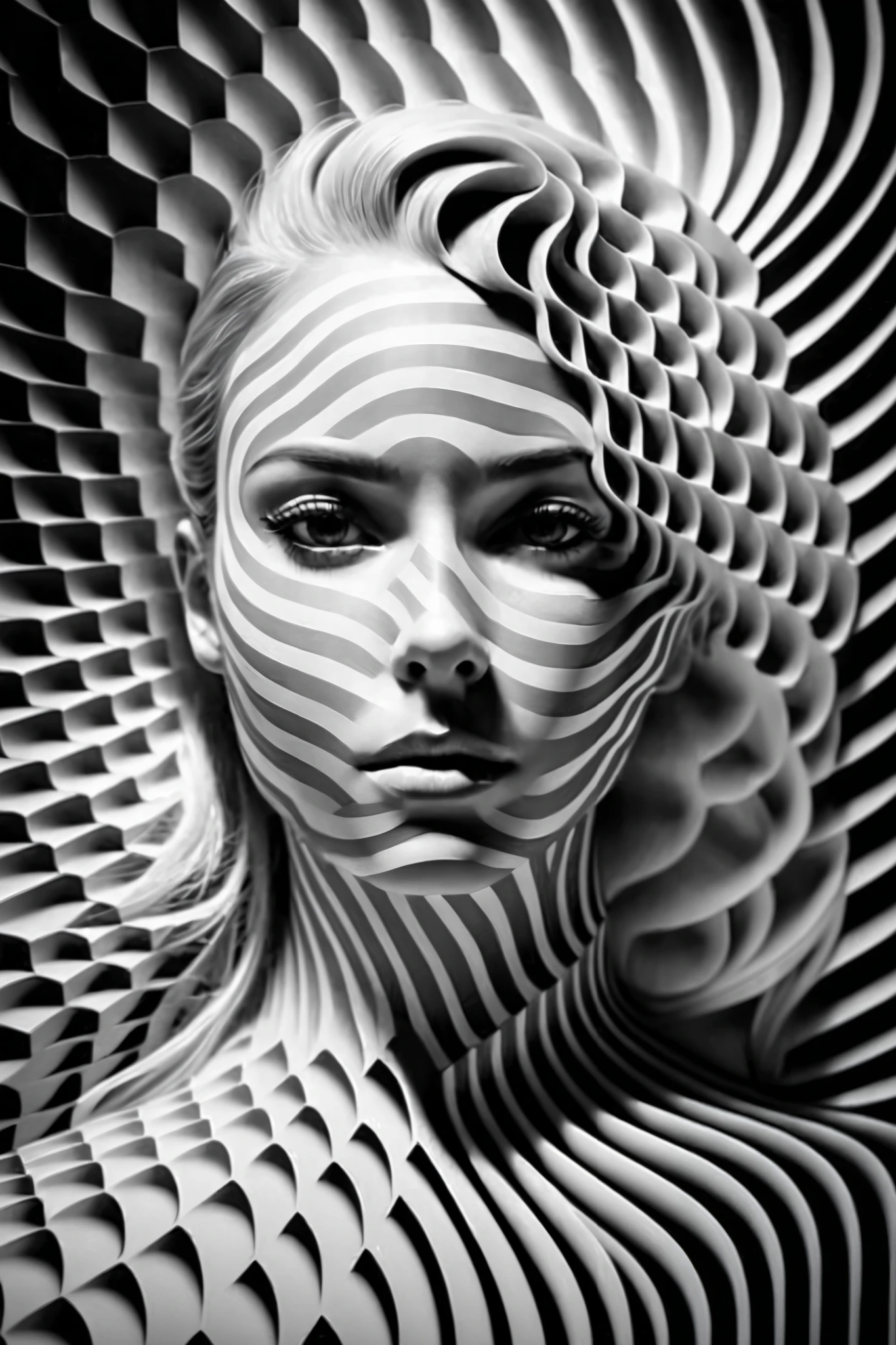 a woman with a rosa claro e preto pattern on her face, stunning digital art, complicated digital art, 3 d digital art, 3d digital art, complicated digital artwork, Advanced 3D digital art, amazing detailed digital art, digital complicated art, Detailed 3D digital art, Amazing Digital Art, 4k symmetrical portrait, 4k symmetrical portrait