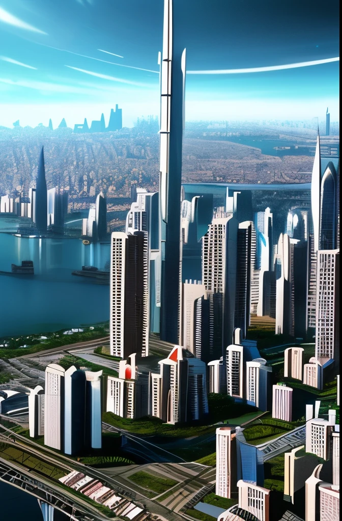 futuristic city with a massive tower and a massive bridge, big and structured valhalla city, ancient sci - fi city, in fantasy sci - fi city, aerial view of a cyberpunk city, sci - fi city, sci fi city, huge futuristic temple city, dark futuristic city, dystopian cyberpunk city, futuristic dystopian city, science - fiction matte painting