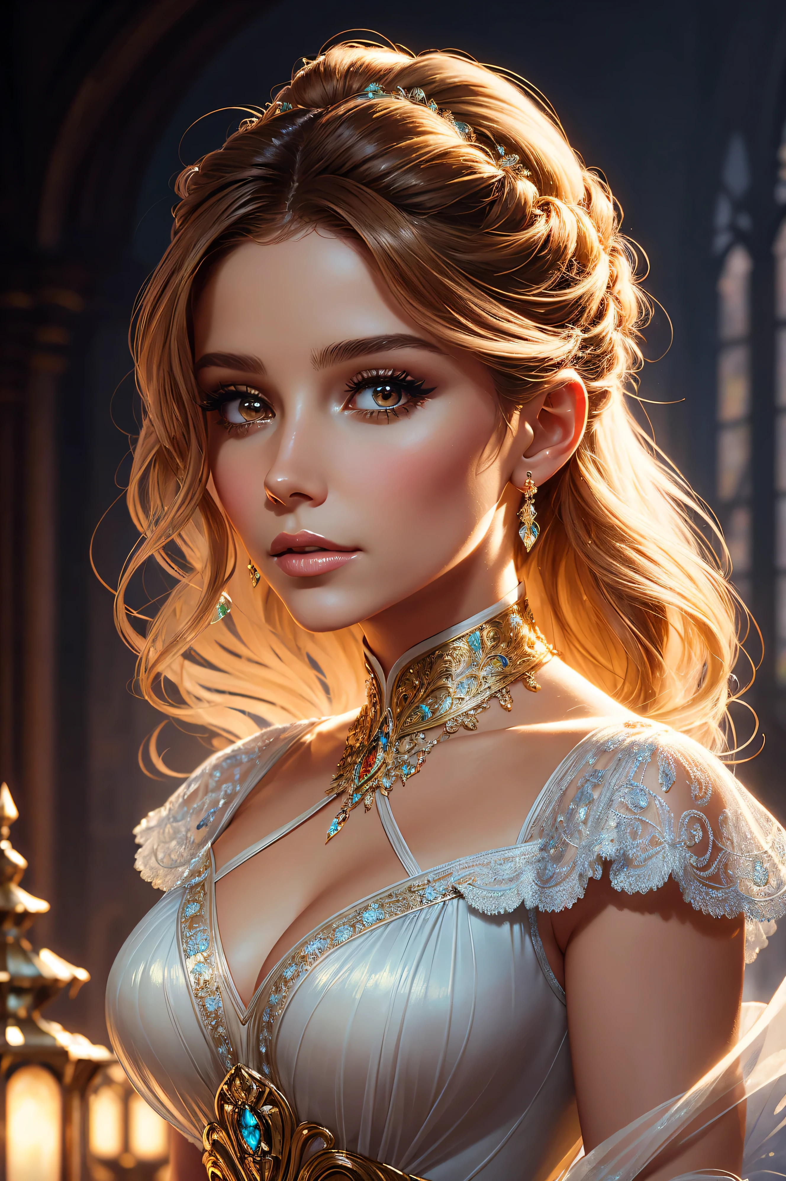 1 woman, Abs, large breasts, wavy hair, (((translucent dress))), (Perfect anatomy), (Detailed eyebrows, realistic skin, detailed face: 1, 3), ((ancient Rome)), ultra-realistic, highly detailed, sharp focus, (centered image composition), (professionally colored), ((soft, bright, diffuse light)), volumetric fog, 4K HDR , 8k