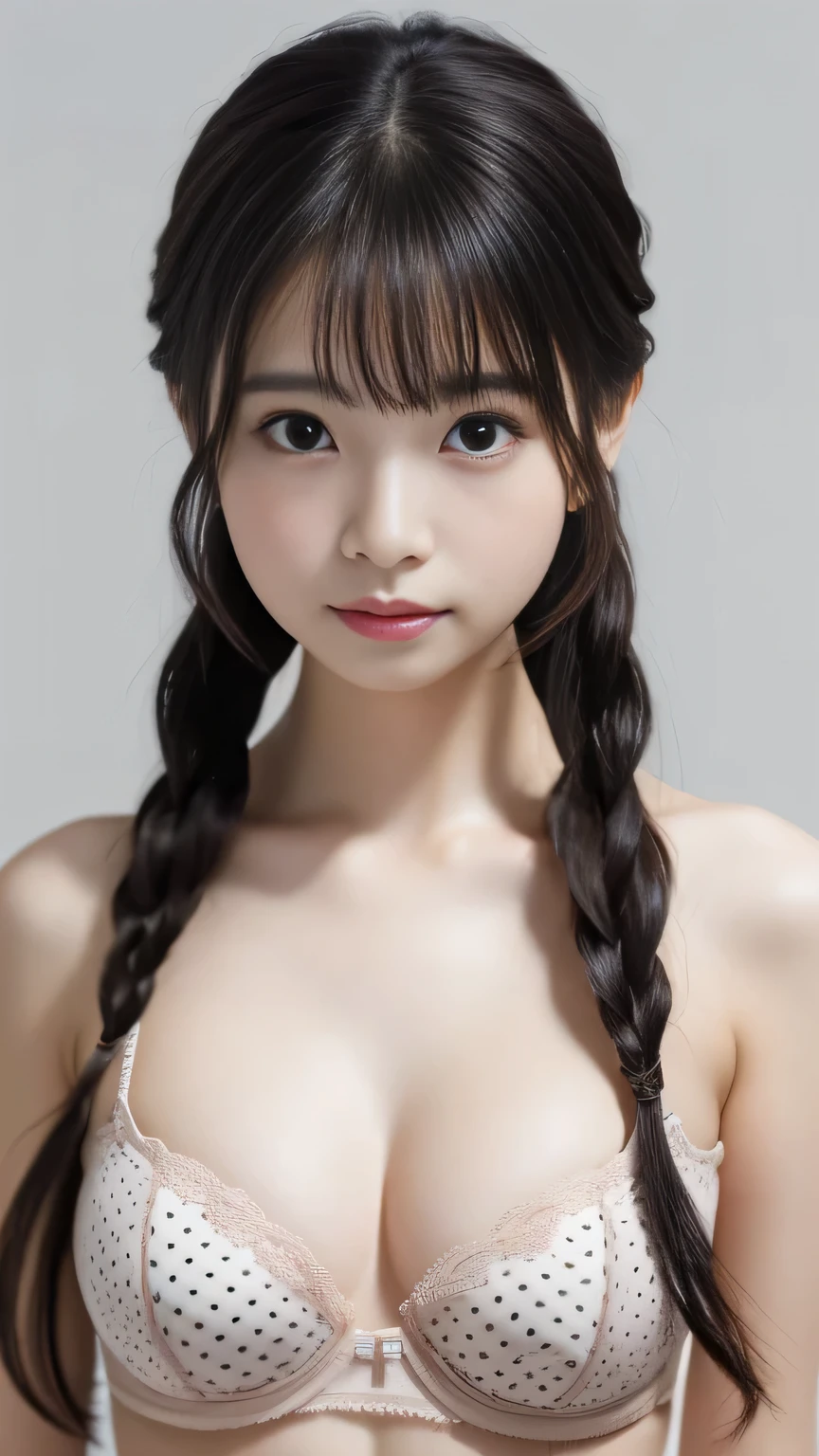 A one-of-a-kind masterpiece     ,        very focused       、      amazing、             super high resolution        、    Highly Detailed CG Unity 8K Wallpaper ,   cute、baby face、   beautiful,      realistic     ,      black hair         , flower,  jewellery, nose,      realistic     , Alone,  (      braided      )      wavy hair      、  beautiful bangs、,   Hidden Fingers   、 small breasts、 Mischievous face  、     Full Body Portrait       (  Polka Dot Underwear 1              ,2)       ultra quality、    absurd、 Ridiculous 、   Award-winning works   、