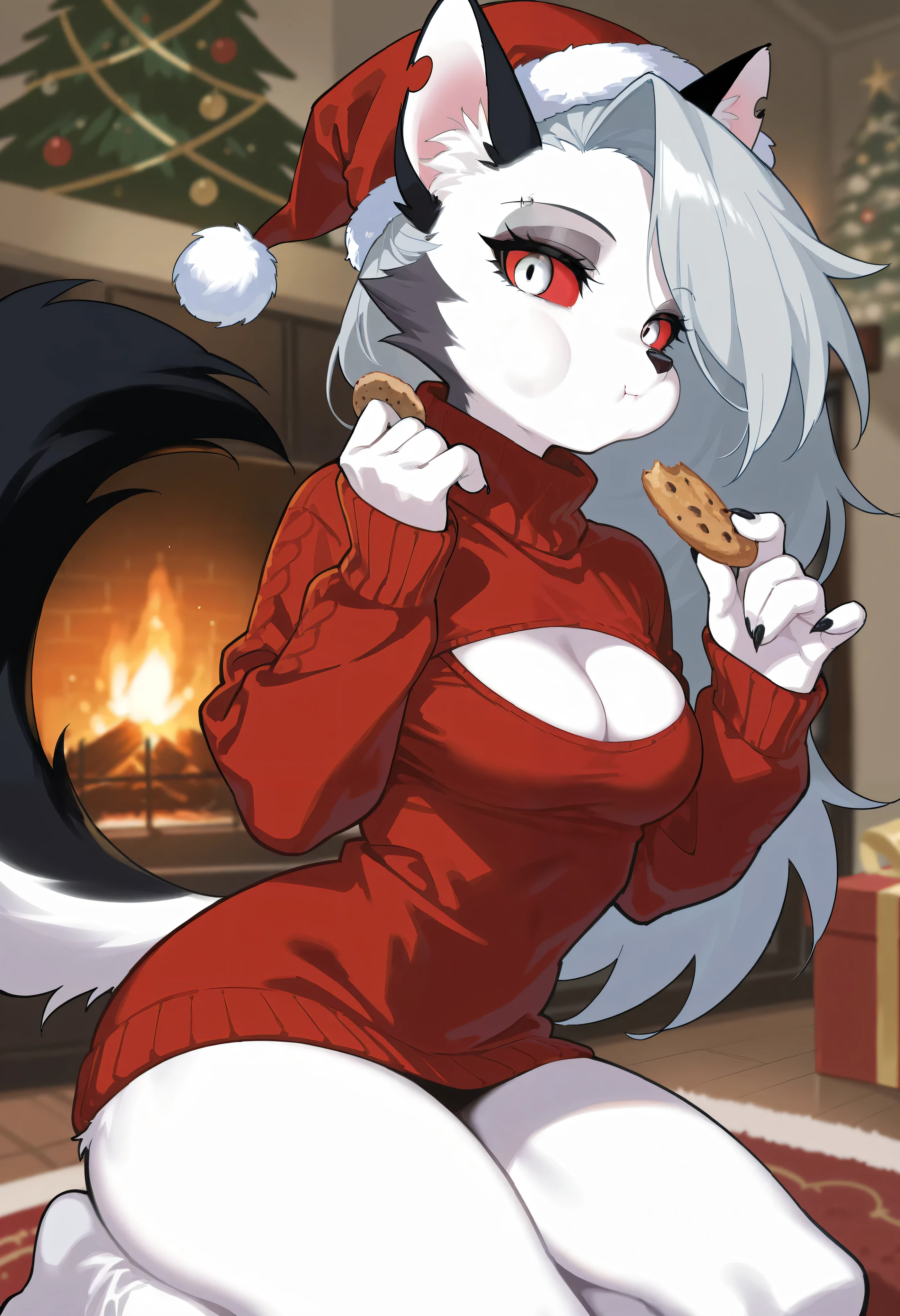 by zackary911,zackary911, wolf, anthro, giantess santa outfit, loona