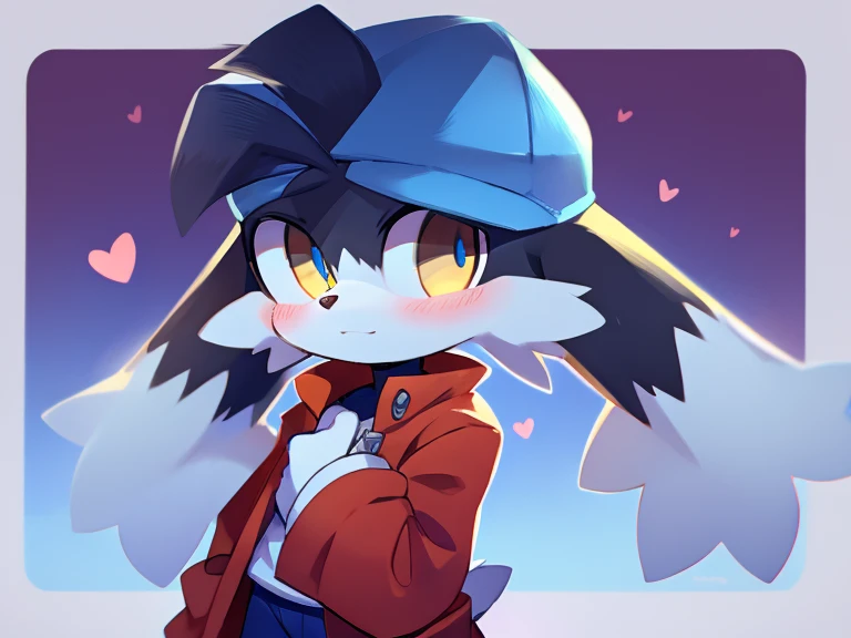 Furry klonoa cute hairstyle short detailed body corduroy detailed blue heart eyes 