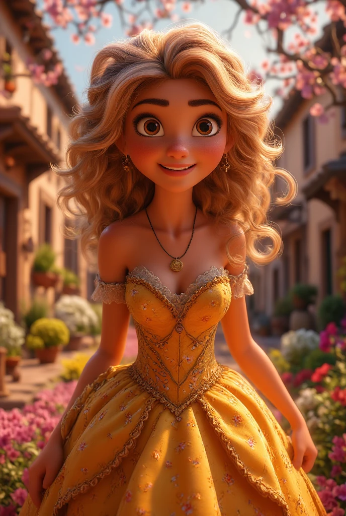 princess peach,lingerie gold,view crotch,outdoor,realistic details in the clothes, short yellow hair, freckles on the face