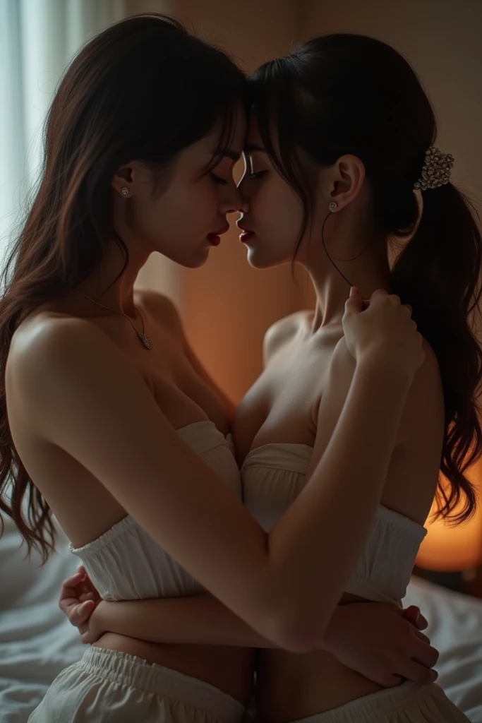 Two  girls kissing hugging naked fucking relistic front side
