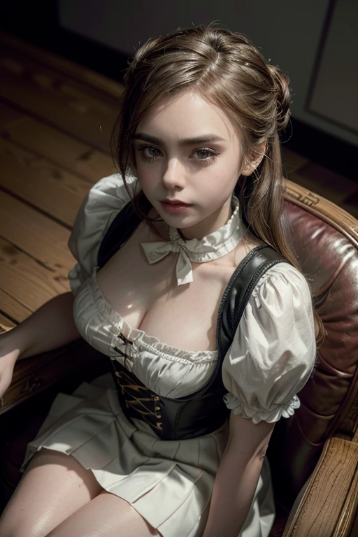    Cara Delevingne    8K,((masterpiece)), ((best quality)), (ultra-detailed), High detail, professional photograph, highest quality, floating hair, beautiful detailed, (((realistic))), hyper realistic character,natural lighting ,beautiful detailed eyes,1girl, solo,blunt bangs, realistic,a girl with a large bust, her blouse is about to burst from her large breasts, bangs, thick thighs, beautiful detailed eyes, beautiful detailed lips, extremely detailed eyes and face, long eyelashes, , corset blouse, white blouse, pleated skirt, thigh-high socks, suspenders, photo-realistic, 8k, vivid colors, masterpiece, anime, cinematic lighting, soft focus,(Big Ass),(from above:1.4),(Hair tied up),(Sitting backward in a chair)