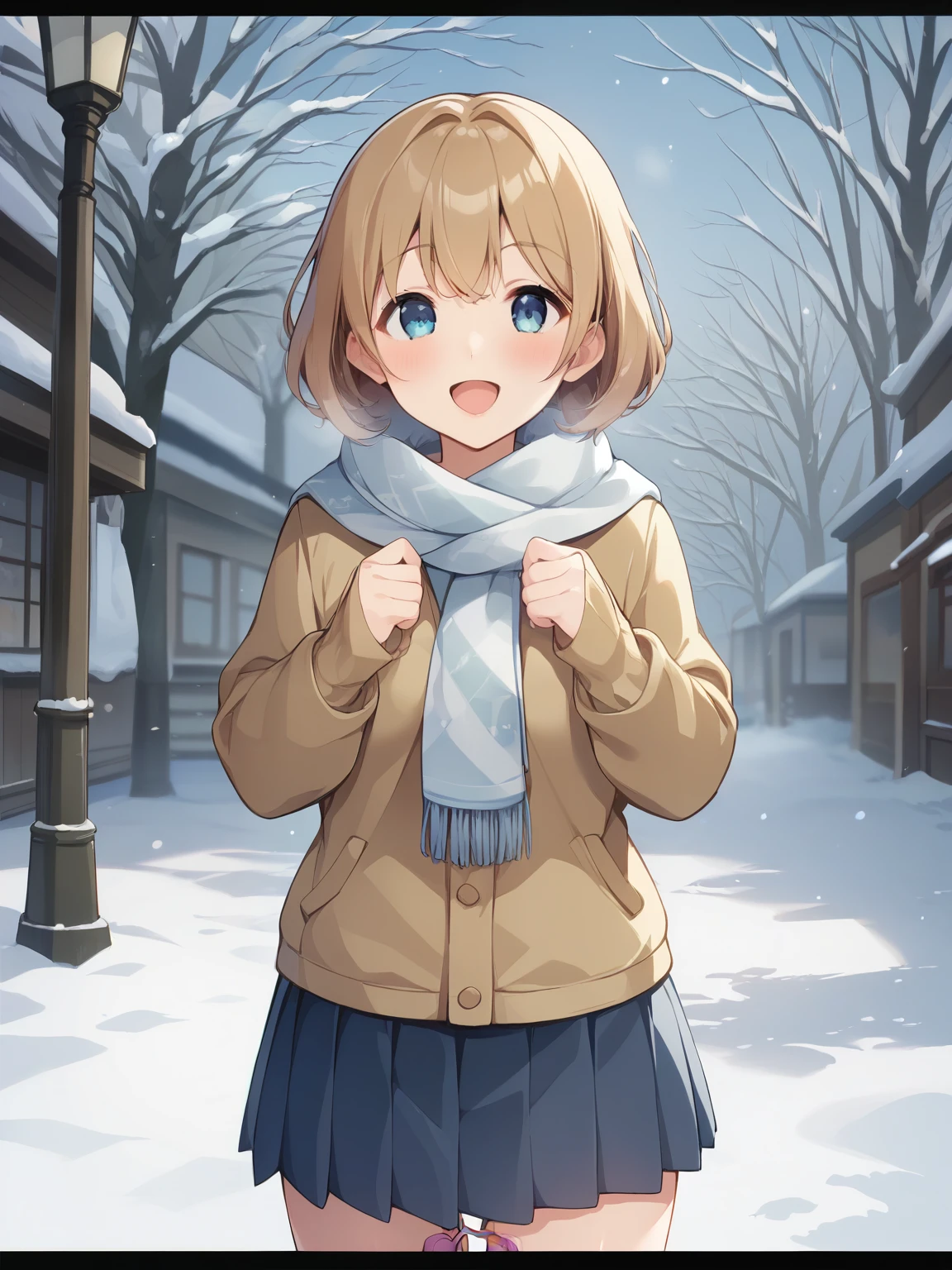 score_9,   score_8_up,   score_7_up, Anime BREAK，    high image quality， 1 person、   The skirt is rolled up in the    ，  short，前 My eyes are hidden in my hair   、piece、Winter Sailor Suit、   warm scarf ，Outdoors at night、  Blanking sighting  、 My eyes are hidden in my hair   、White Breath、 exhibitionist、   fixed vibrator   、  knight 、深  knight 、whole body、Front View、 Round Glass 、smile，snow景色，snow，
