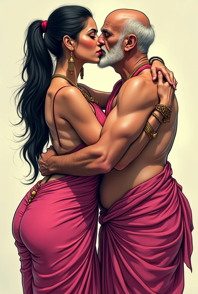 Hindu woman kissing Turkish tall white man on lips