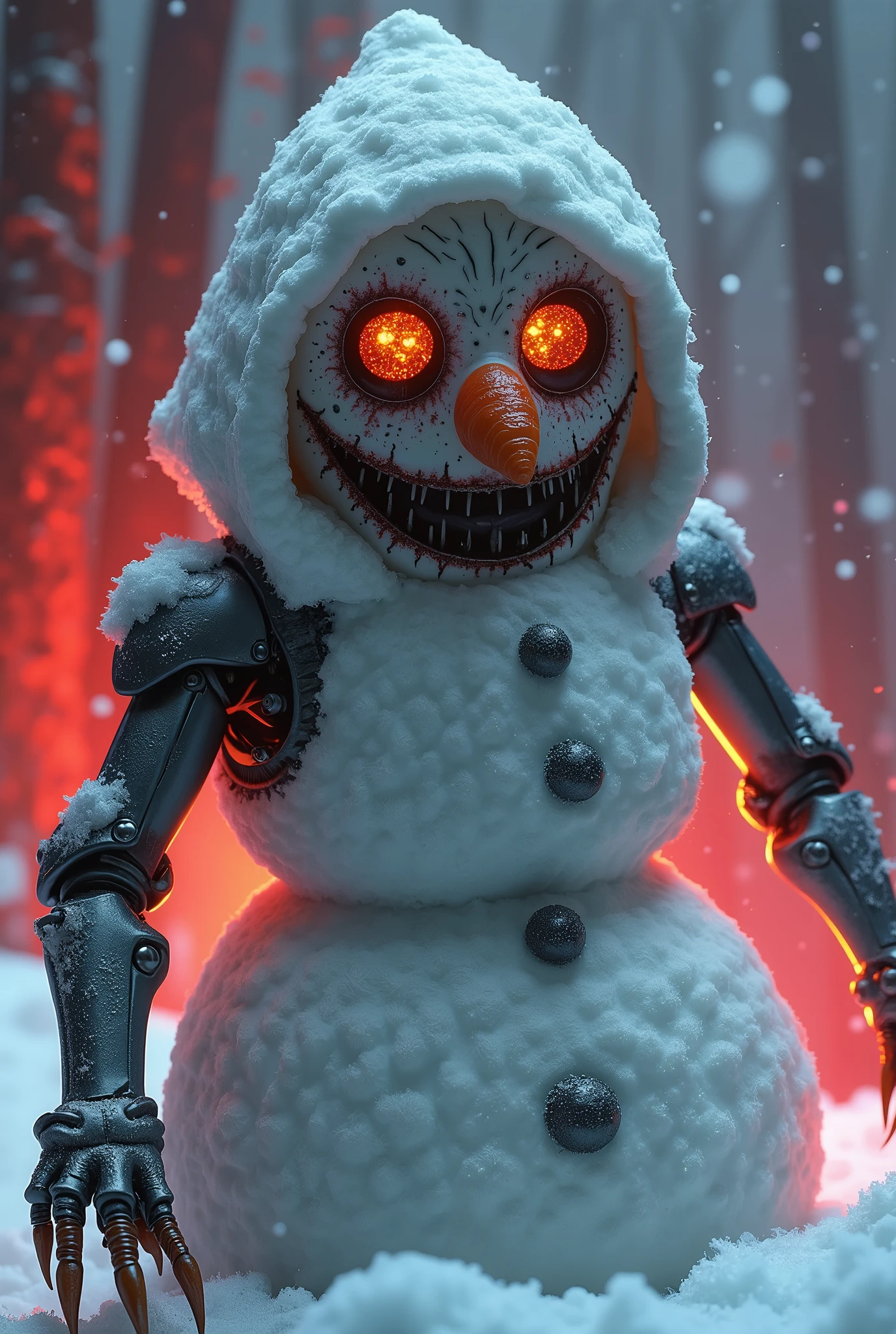 grunge style horror-themed snowman visiting from hell <lora:Horror_Pokémon:0.2> <lora:snowman:5> <lora:xl_more_art-full_v1:0.8> <lora:blacklight_makeup_v2:0.8> blacklight makeup . eerie, unsettling, dark, spooky, suspenseful, grim, highly detailed . textured, distressed, vintage, edgy, punk rock vibe, dirty, noisy
