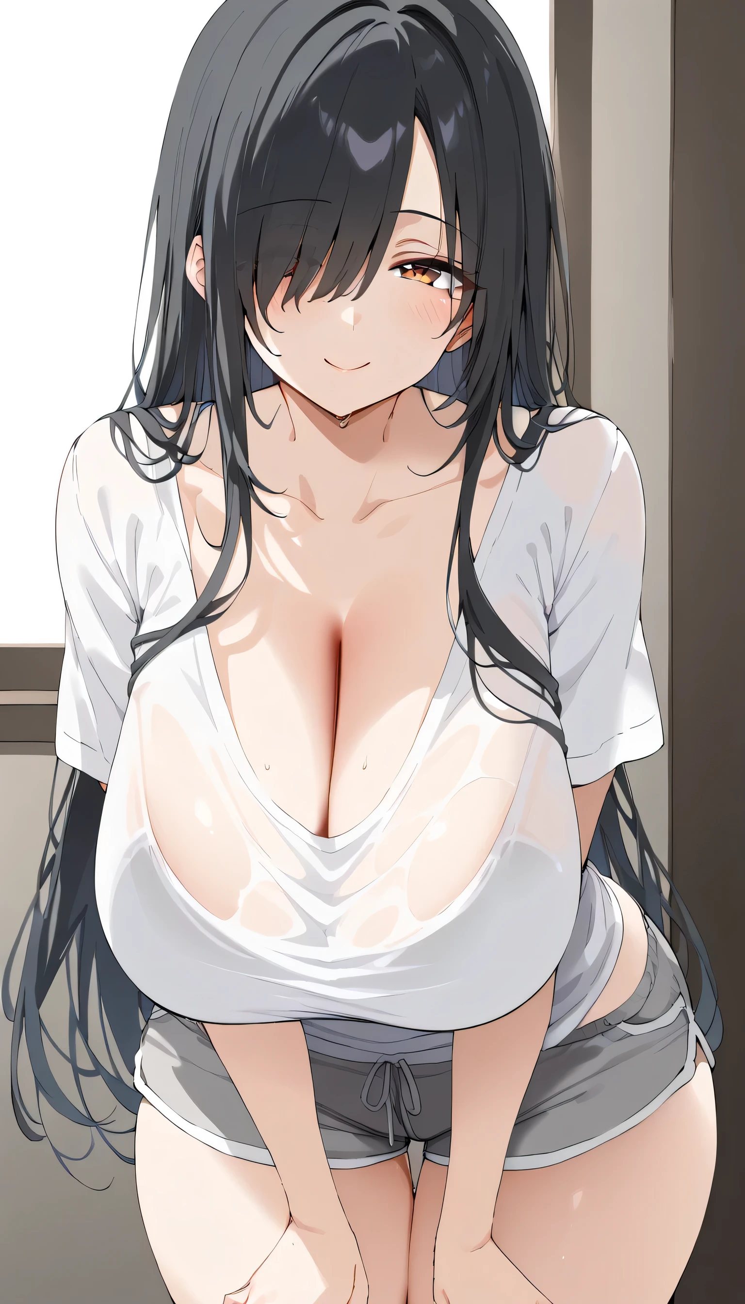 High school girl with long black hair、school swimwear、big breasts、school changing room、Covered in large amounts of semen、She is happy to have a large amount of cum shot on her face.、Sticky with whole body semen、Completely naked